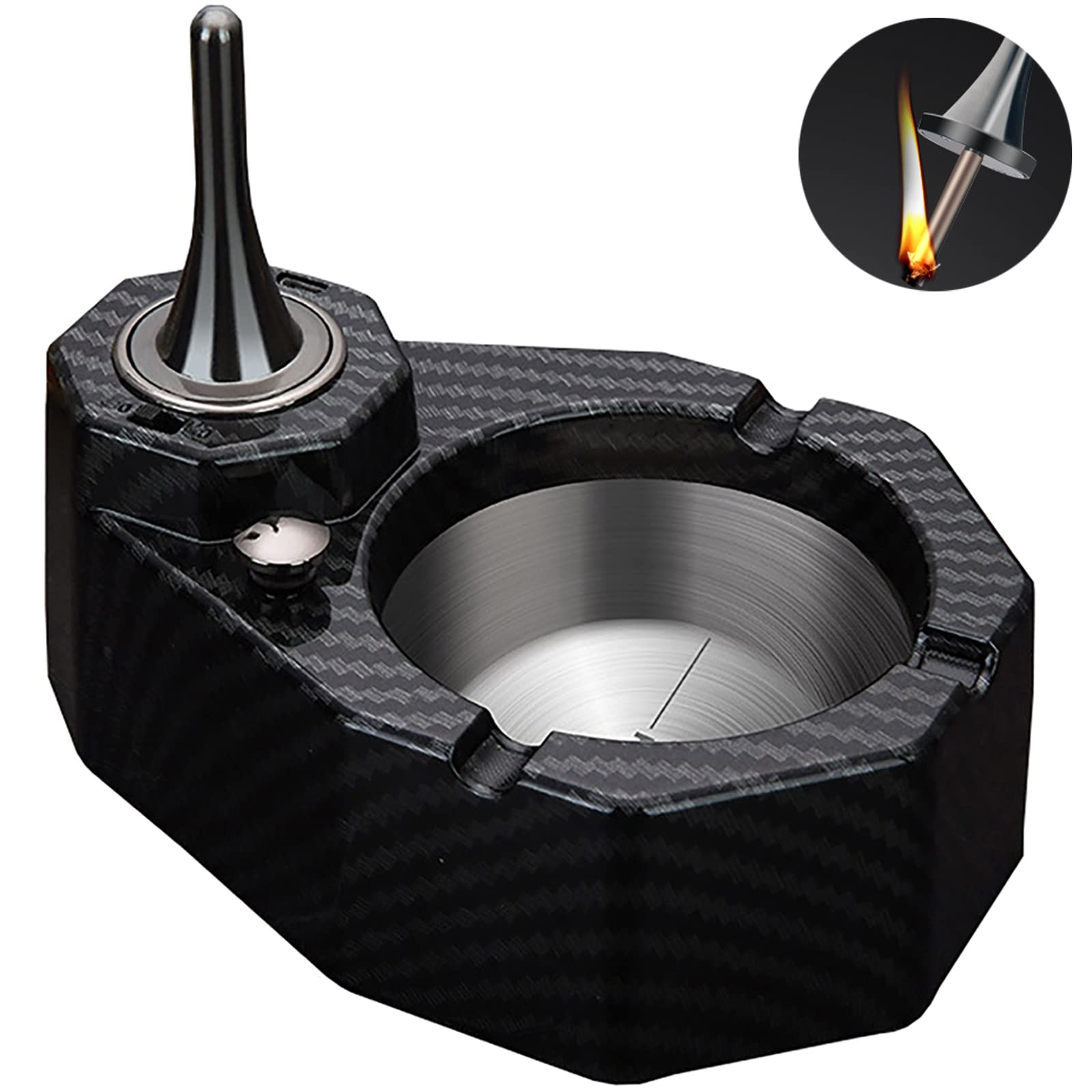 Vintage Stainless Steel Ashtray with Built-in Lighter - Retro Metal Cigarette Ashtray for Men, Collectible Gift for Dad & Husband - Perfect for Home, Office, and Outdoor Smoking