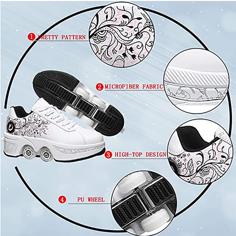 Roller Skate Shoes for Kids & Women - Heel Wheel Sneakers, Sports Running Shoes with Removable Wheels - Perfect for Skating, Training, and Casual Wear
