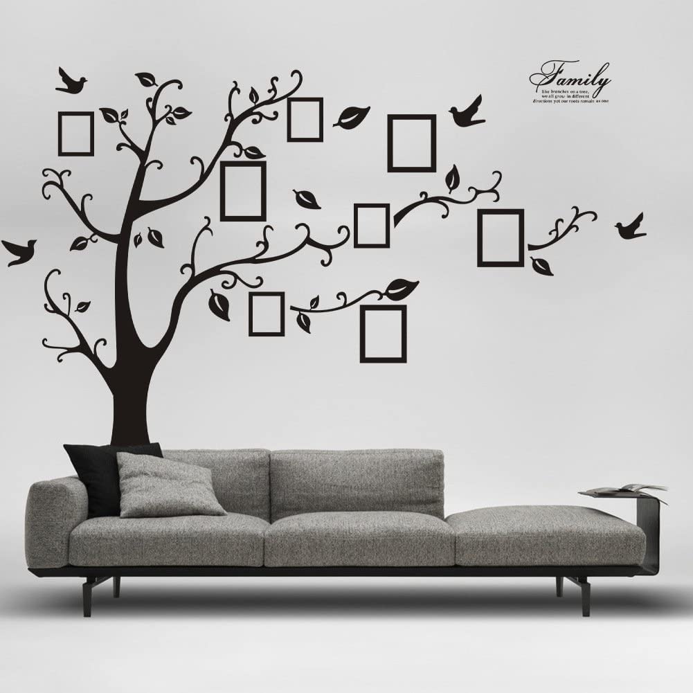 Large DIY Black Photo Frame Tree Wall Decal Sticker - Family Tree Wall Art Decor for Living Room, Bedroom, Home Décor (Black Tree to Right) - Perfect for Family Photos, Memories & Nursery Decor