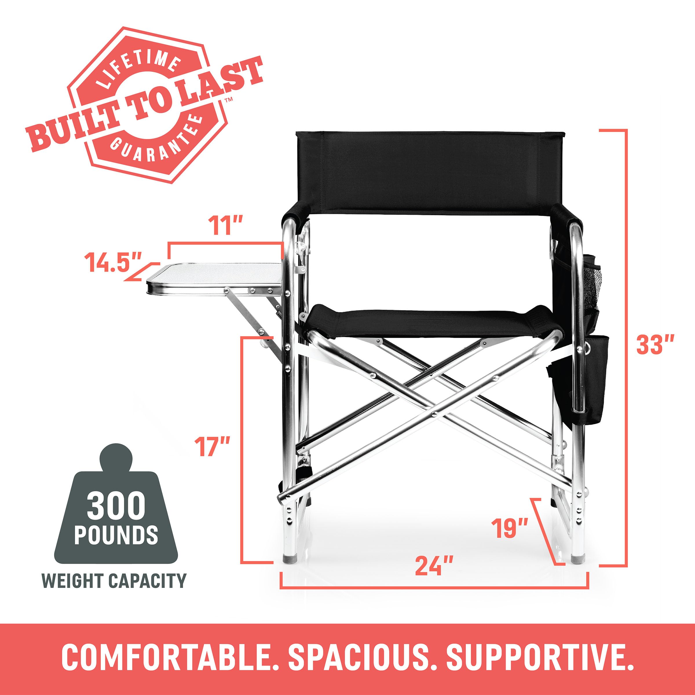 ONIVA - a Picnic Time Brand - Portable Folding Sports Chair with Side Table | Lightweight Beach & Camping Chair for Adults | Perfect for Outdoor Events, Picnics, Beach Trips & Tailgating (Navy Blue)