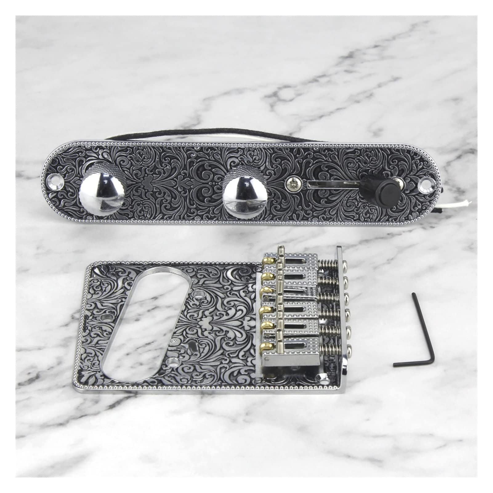 6-String Electric Guitar Tremolo Bridge & Pre-Wired Control Plate Set - Replacement Part for Fender Stratocaster Style Guitars - Perfect for Guitar Upgrades, Repairs, and DIY Projects