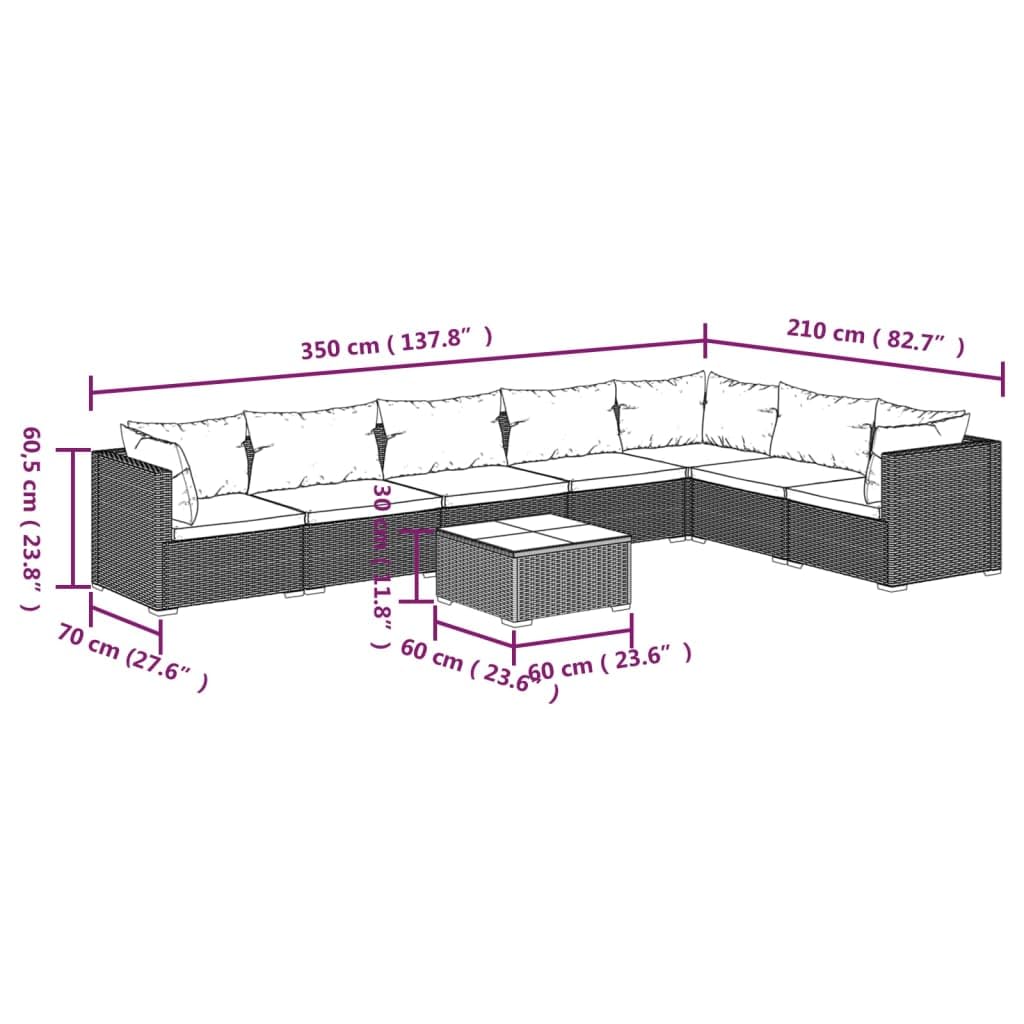 YAFF 8-Piece Patio Lounge Set with Cushions - Brown Poly Rattan Outdoor Furniture (149.2 lbs) for Garden, Poolside & Backyard Relaxation
