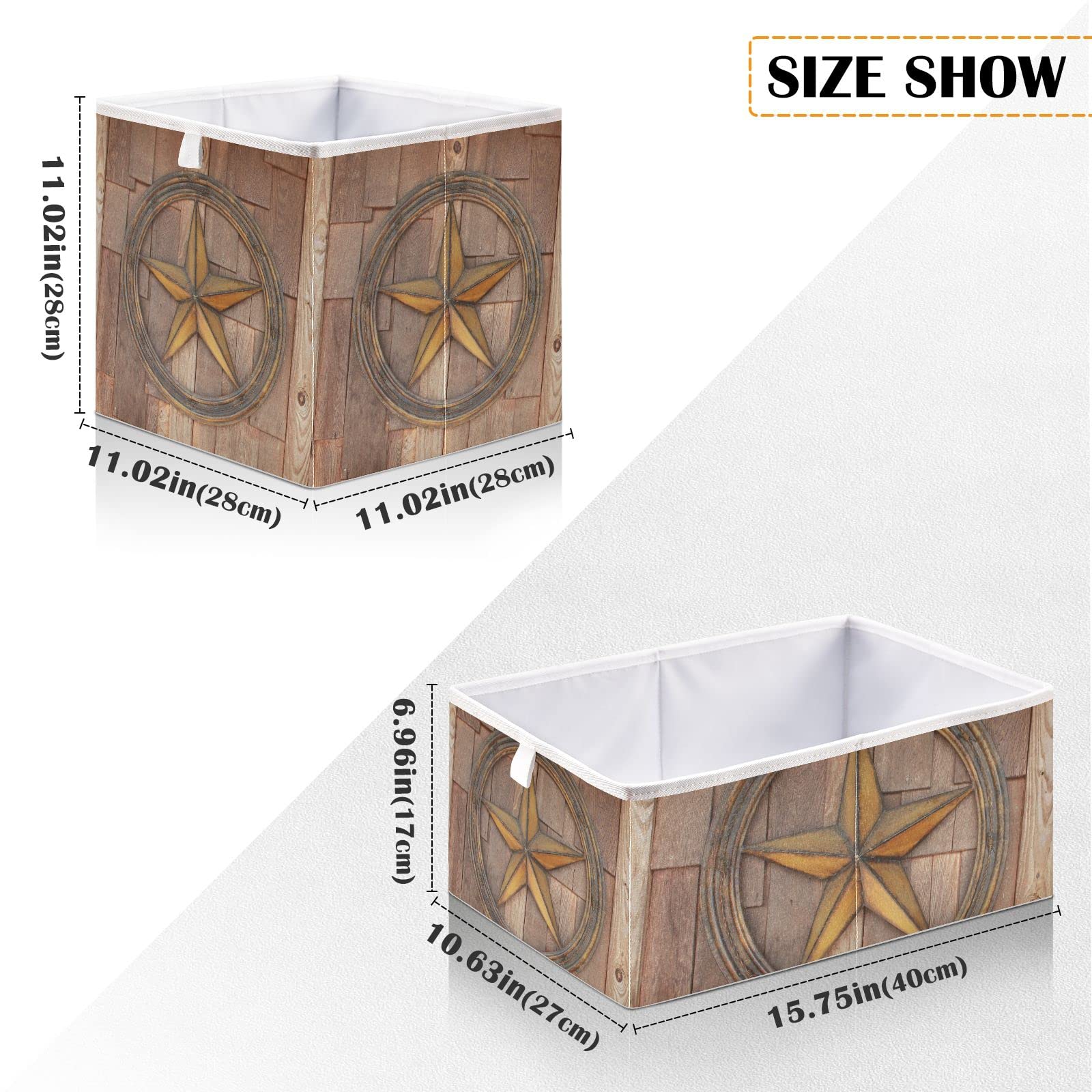 American Texas Star Wood Wall Square Collapsible Storage Bins - Foldable Fabric Toy Organizer with Handles for Nursery, Shelves & Closet | Perfect for Kids' Room Organization & Home Decor