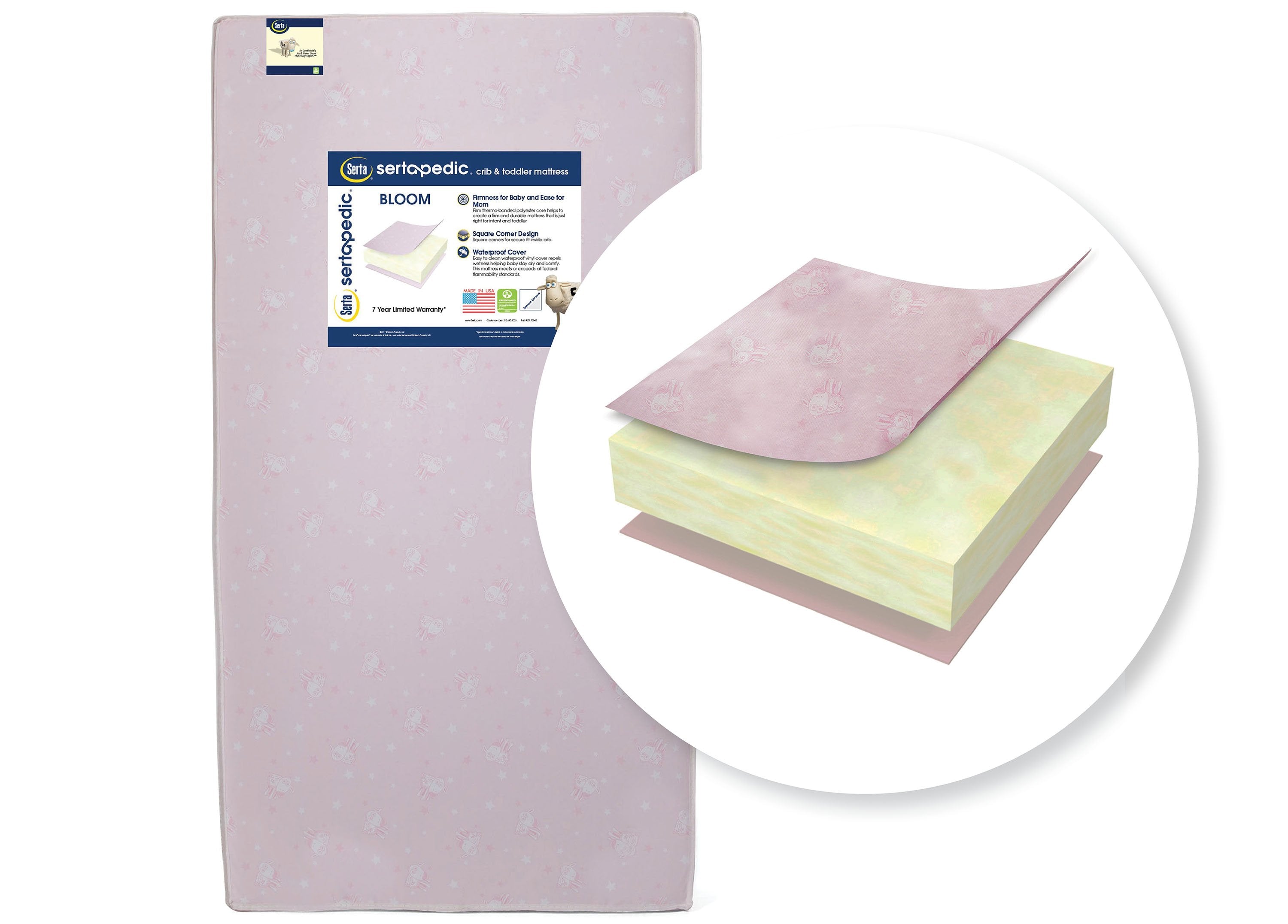Sertapedic® Bloom Crib and Toddler Mattress - Breathable, Waterproof & Hypoallergenic Baby Mattress for Safe Sleep | Perfect for Nursery, Daycare & Travel Cribs
