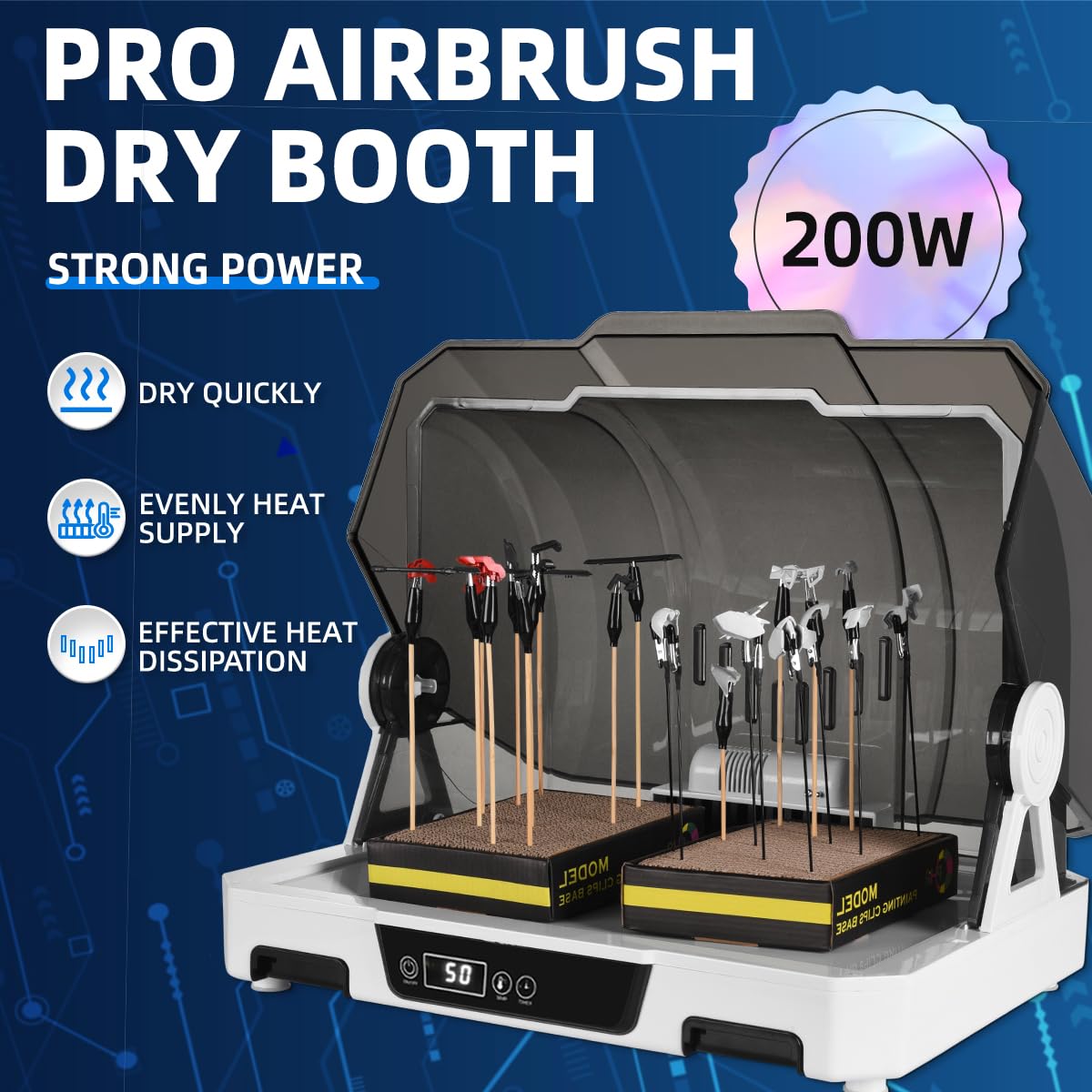 OPHIR 200W Airbrush Dry Booth - Professional Model Paint Dryer with Water Filter & Dust Cover for Acrylic, Oil, Primer, Varnish & Water-Based Paints (110V) - Perfect for Airbrush Kits, Hobby Painting & DIY Art Projects