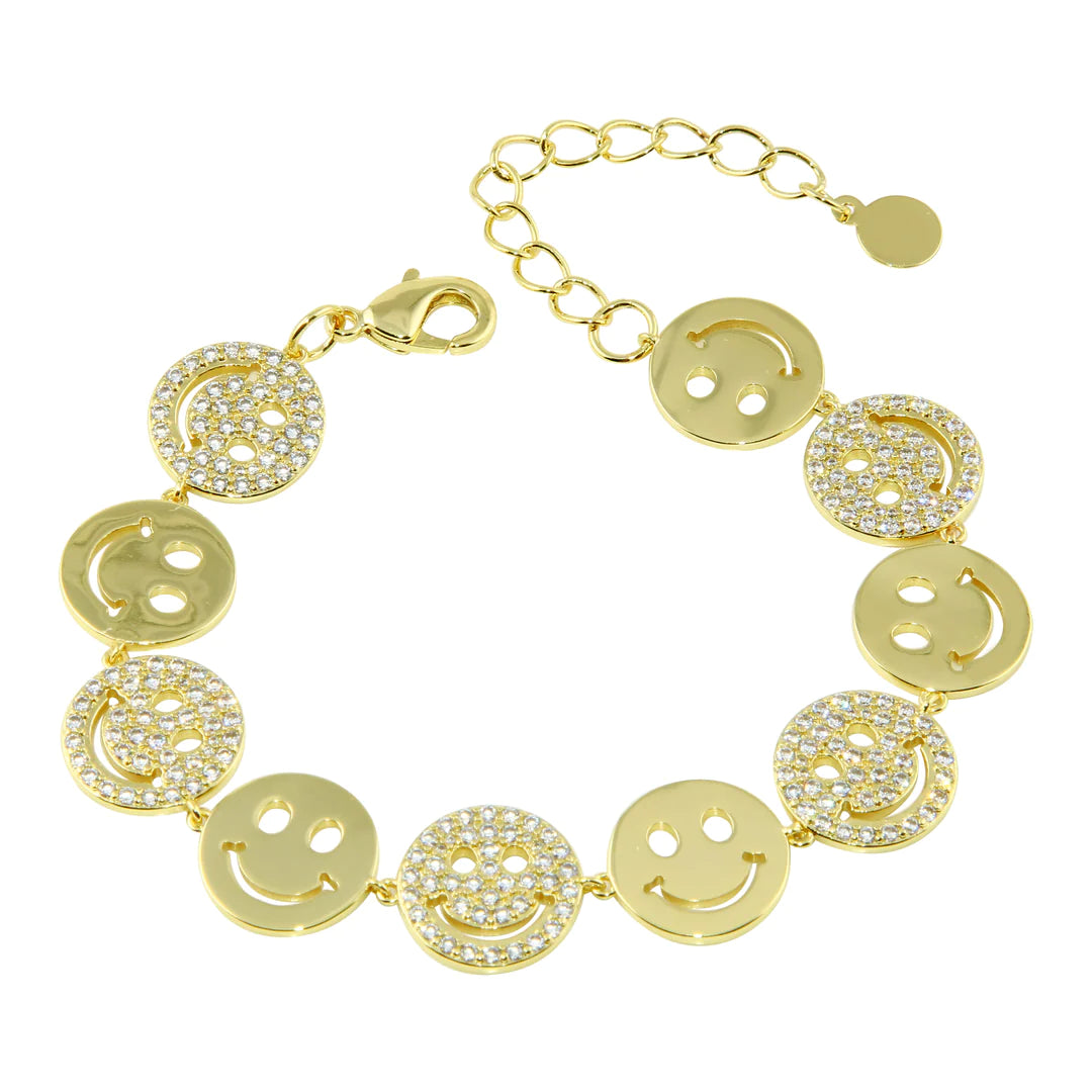 Gold Smiley Face Bracelet for Women - Trendy Cute Adjustable Charm Bangle - Perfect for Everyday Wear, Gifts & Layering