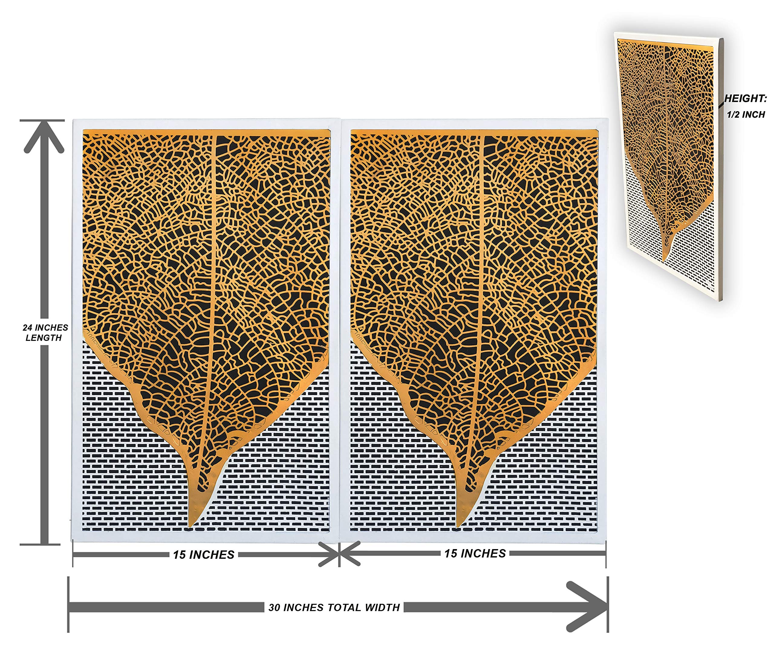 DecorShore Contemporary Metal Wall Art Set of 2 - Modern Gold Leaf Nature Wall Decor for Living Room, Bedroom & Office | Large Metal Wall Hangings | Home Decoration Ideas