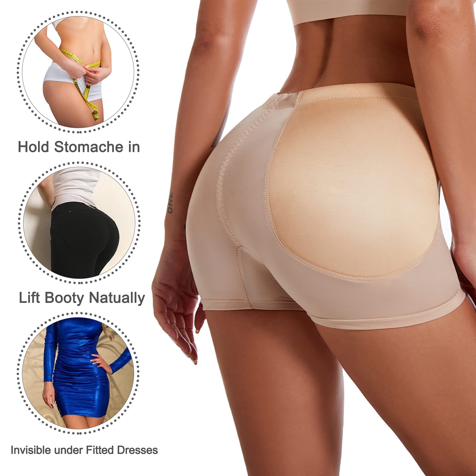 FEOYA Women's Seamless Shapewear Panties with Removable Pads - Butt Lifter & Hip Enhancer Underwear Shaper Shorts for Tummy Control (XS-3XL) | Perfect for Body Shaping, Special Occasions & Everyday Comfort