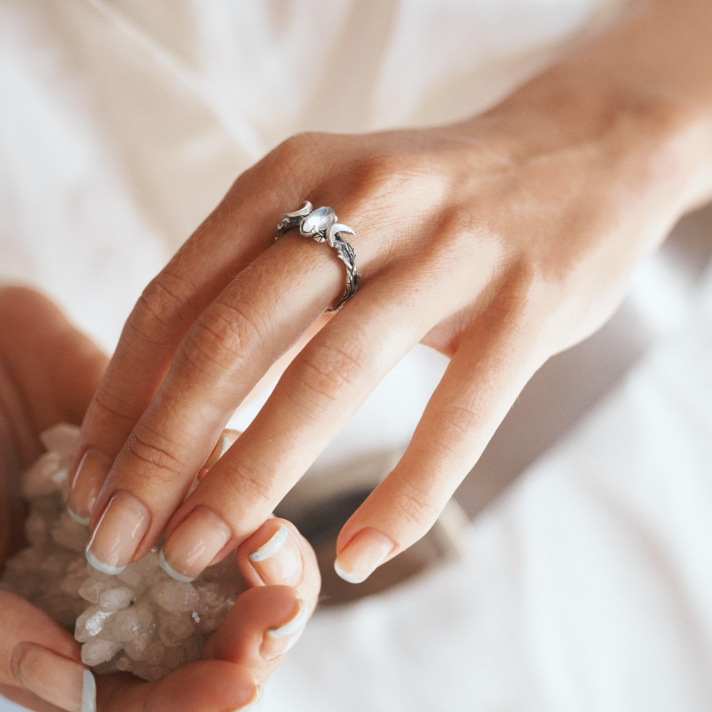 BlackTree 925 Sterling Silver Marquise Moonstone Ring – Rainbow Moonstone Celestial Jewelry for Women, Handmade Engagement Ring, Size 8 US – Perfect for Weddings, Anniversaries & Boho Fashion