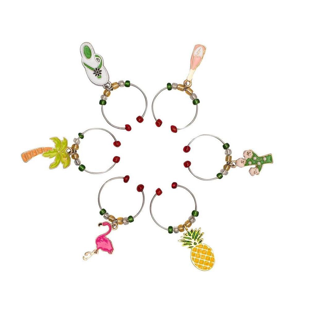 Elegant Tropical Wine Glass Charms Set of 6 - Perfect for Pool Parties, Summer BBQs & Beach Weddings