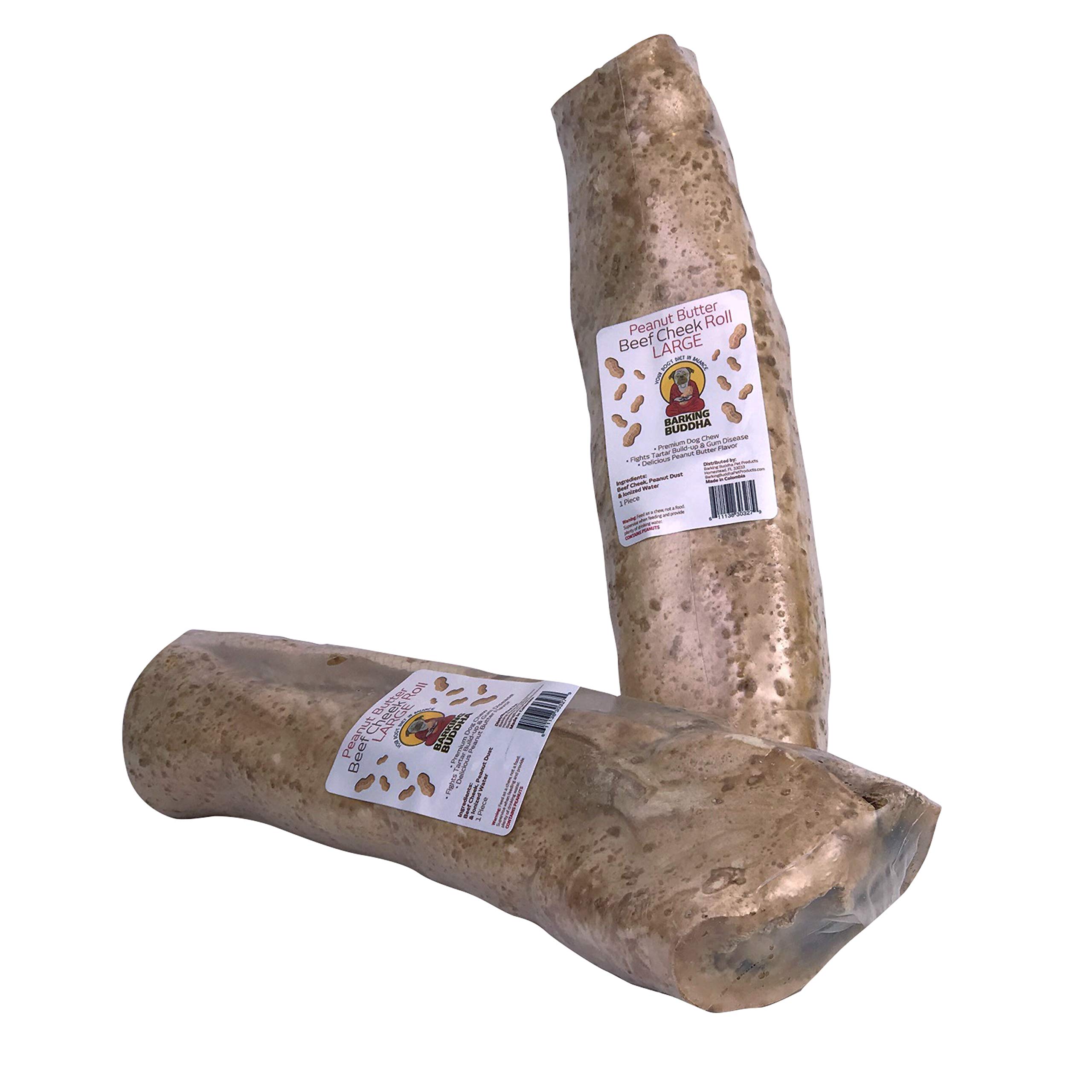 Premium All-Natural Beef Cheek Rolls for Dogs - Thick Rawhide-Free Chew Sticks with Peanut Butter Flavor | Large 10-12 Inch (5 Pack) | Long-Lasting Dental Treat for Aggressive Chewers & Puppy Teething Relief