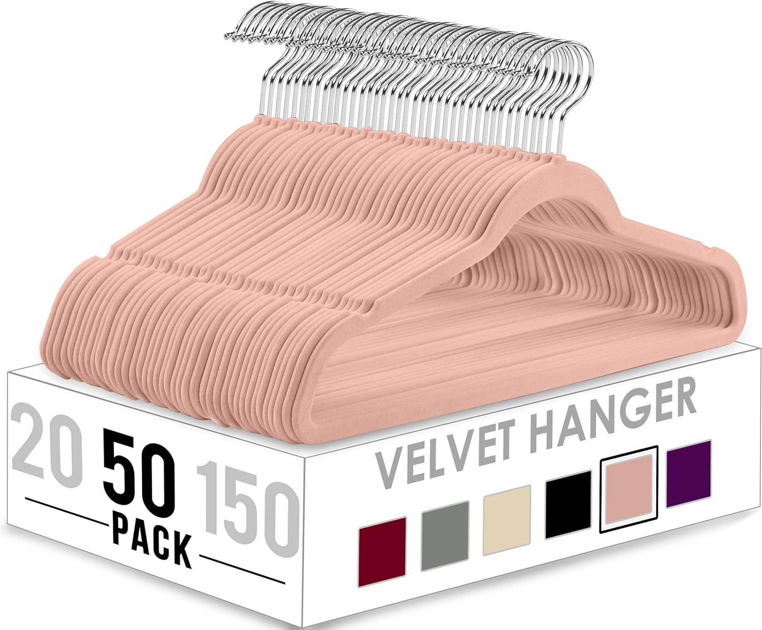 Utopia Home 50-Pack Velvet Non-Slip Clothes Hangers with 360° Rotatable Hook - Heavy Duty Coat & Pants Hangers in Pink - Perfect for Closet Organization, Wardrobe Storage & Travel Packing