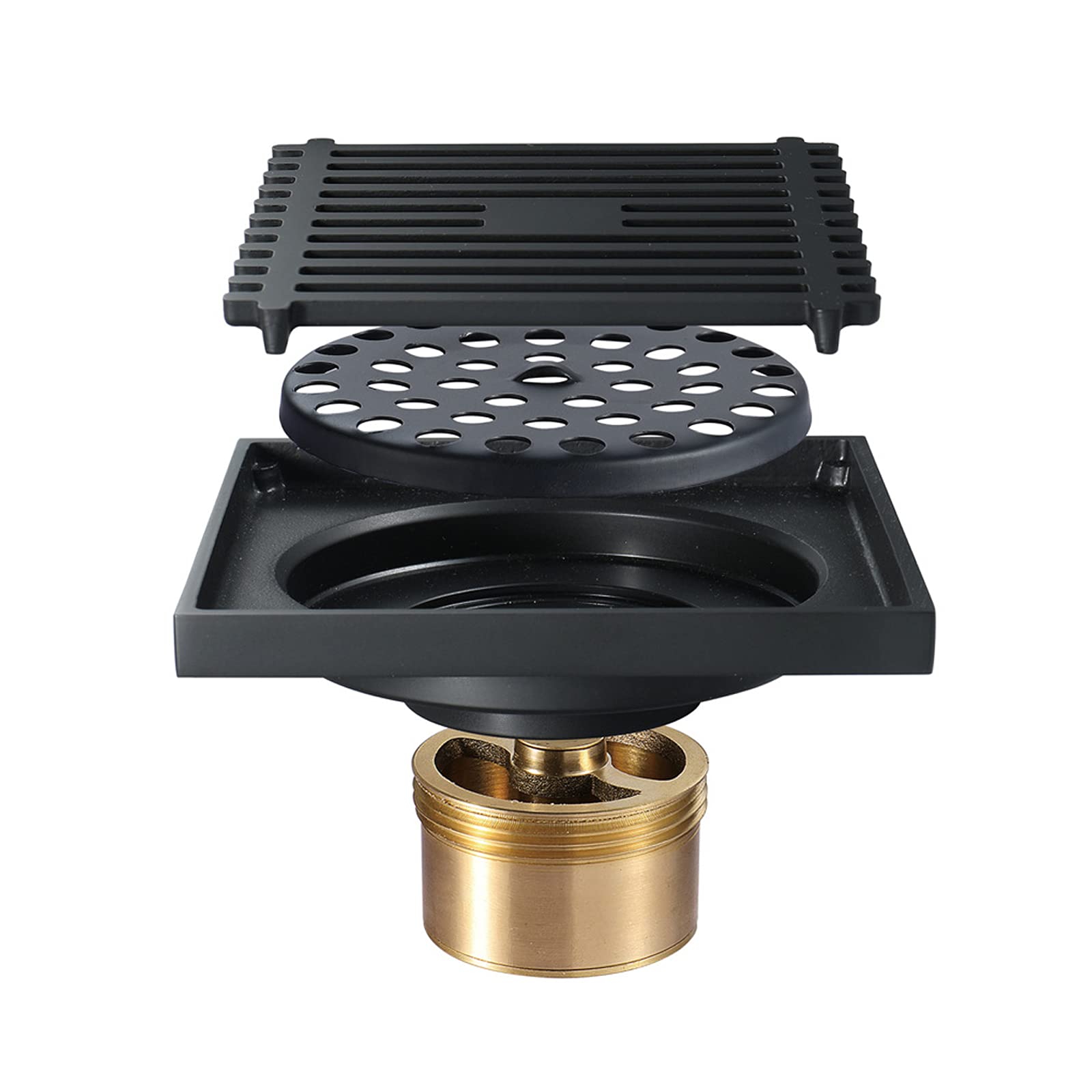 4 Inch Square Brass Shower Drain with Removable Cover & Deodorant Core - Black Bathroom Floor Drain for Shower, Bathtub, and Wet Room Installation