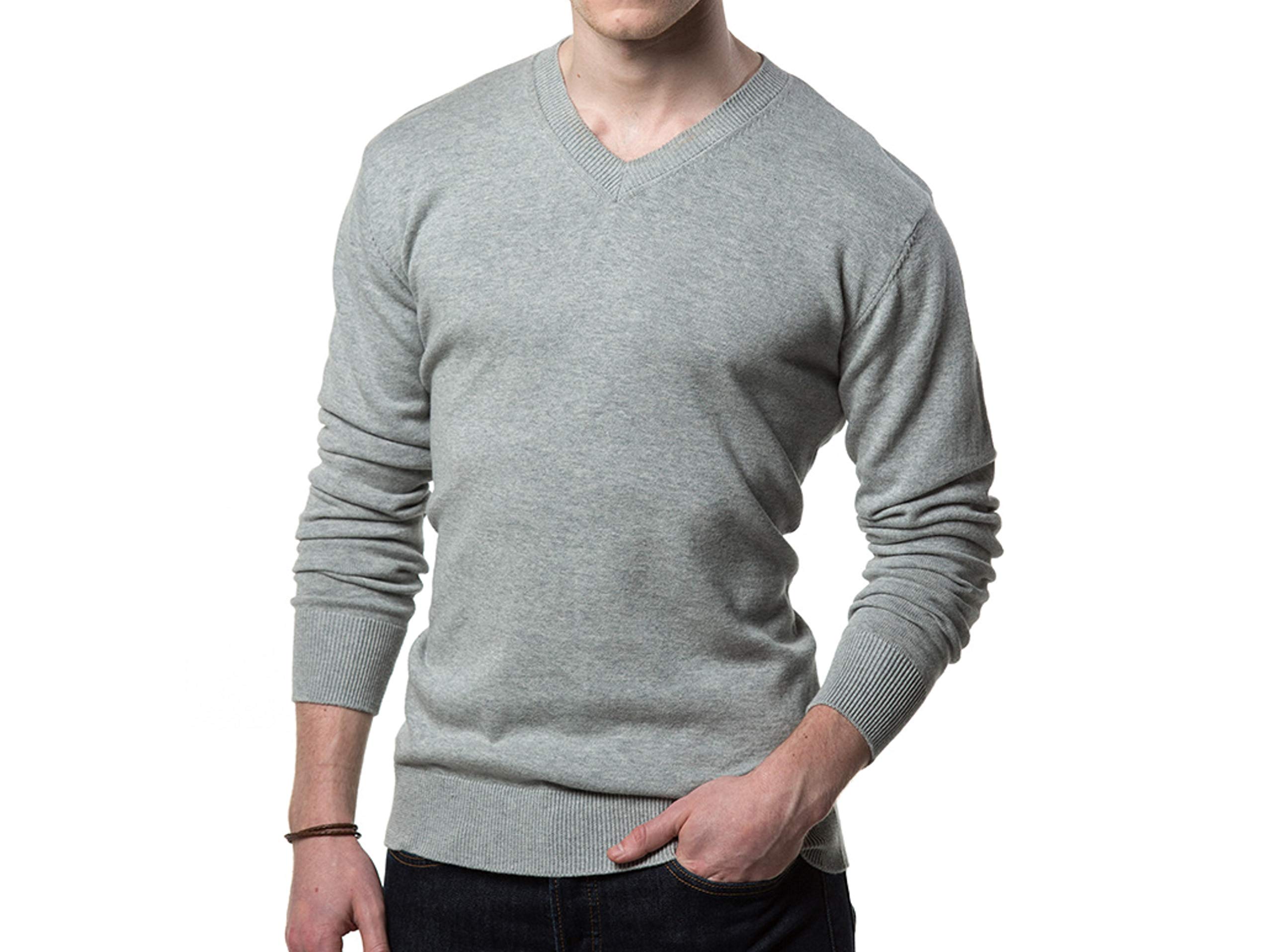 GALLERY SEVEN Men's Cotton V-Neck Sweater - Lightweight Pullover for Casual Wear