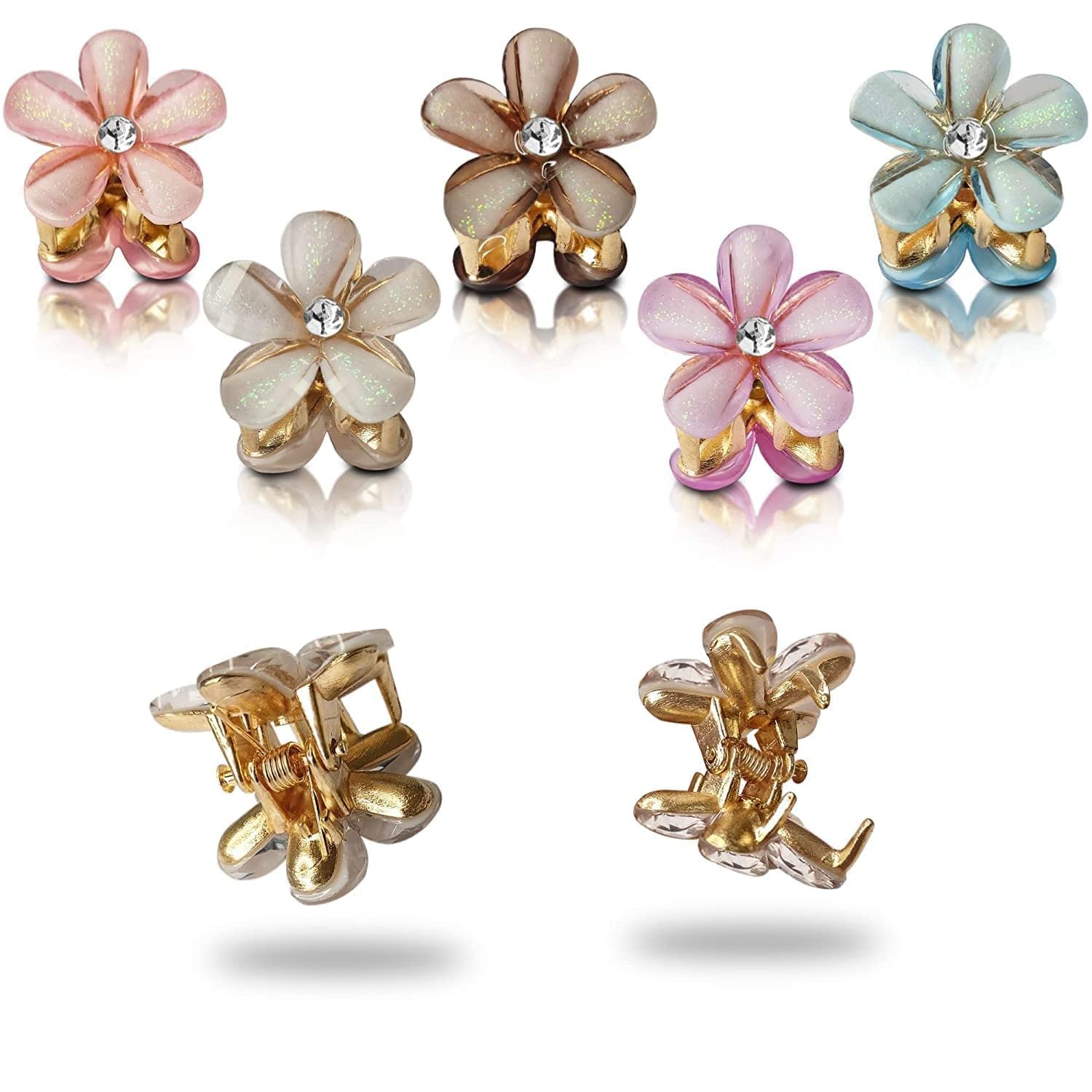 Shiny Hair Clips for Women & Girls - 6pc Multicolor Korean Alligator Clips for Daily Styling
