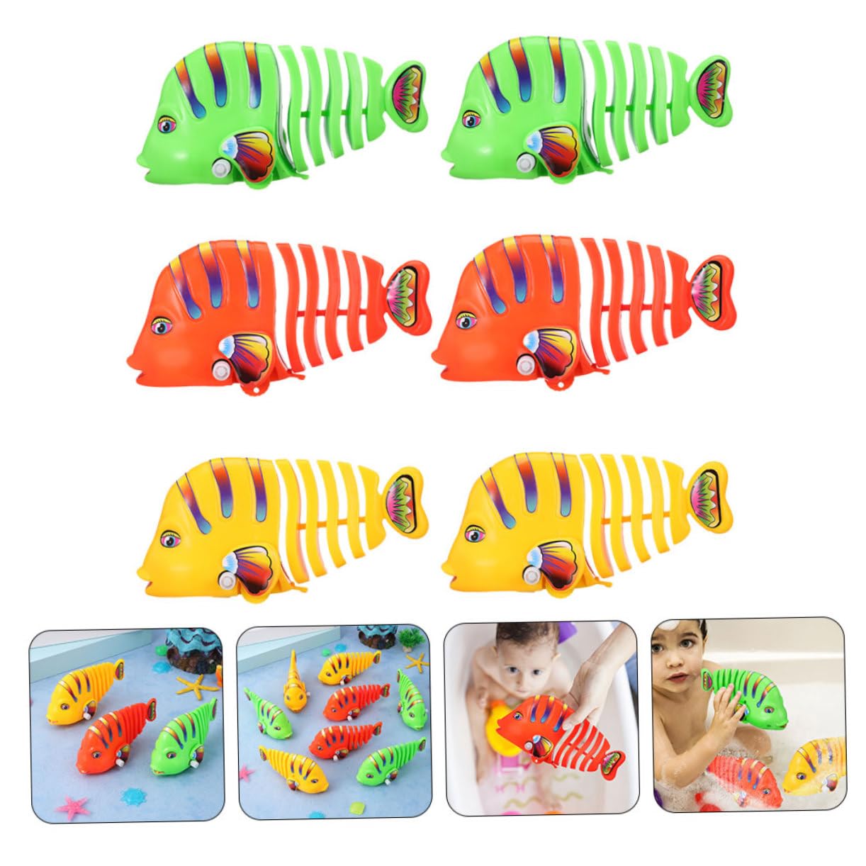 LALADEFIEE 6pcs Wind-Up Swimming Robot Fish - Cartoon Bath Toys for Kids, Fun Pool & Bathtime Play, Plastic Clockwork Floating Toy for Toddlers & Pets