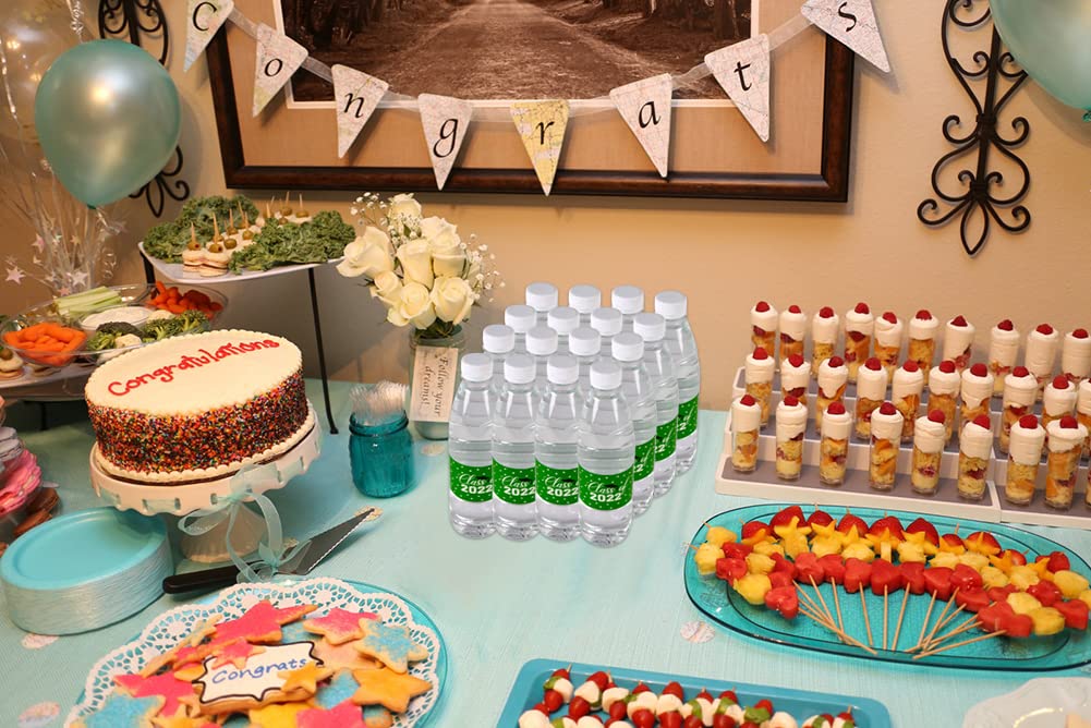 24pcs Waterproof Graduation Party Water Bottle Labels - Class of 2022 Green Stickers for High School & College Celebrations - Perfect for Graduation Favors, Decorations & Party Supplies