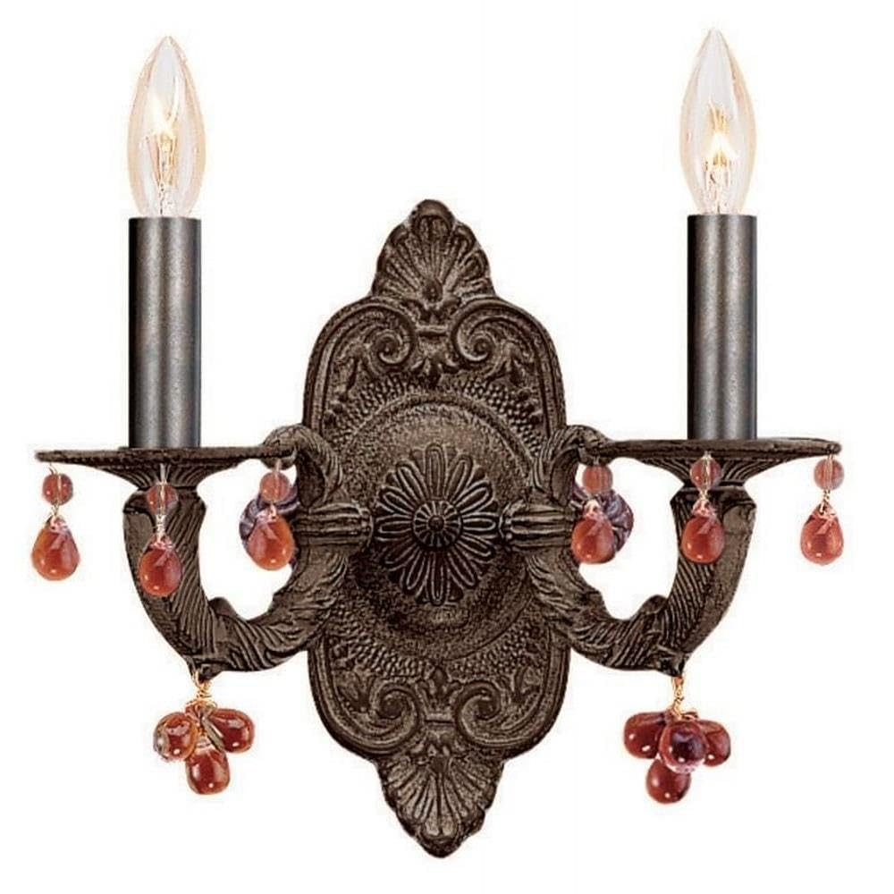 Traditional 2-Light Candle Wall Sconce with Murano Crystal in Venetian Bronze Finish - Elegant Lighting for Living Room, Bedroom, or Hallway Décor