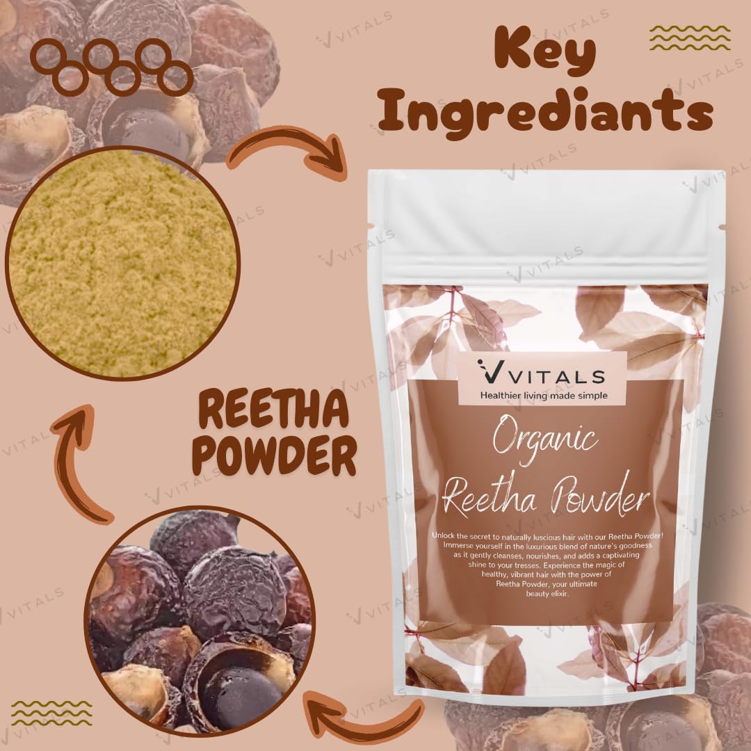 Organic Reetha Powder for Hair Growth & Scalp Treatment - 200g | Sapindus mukorossi | Natural Hair Conditioner & Cleanser | Perfect for DIY Hair Masks & Ayurvedic Hair Care Routine