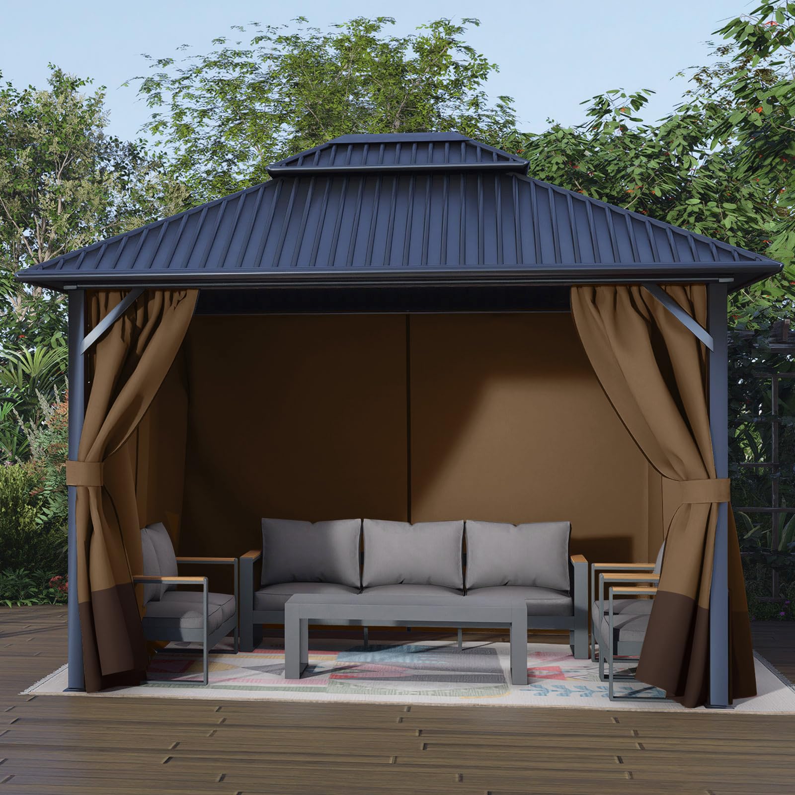 Aoodor 10' x 12' Gazebo Curtain Set - 4 Privacy Side Wall Panels for Outdoor Patio, Deck & Garden Protection (Curtains Only) | UV Resistant & Weatherproof for Backyard, Poolside & Camping Use