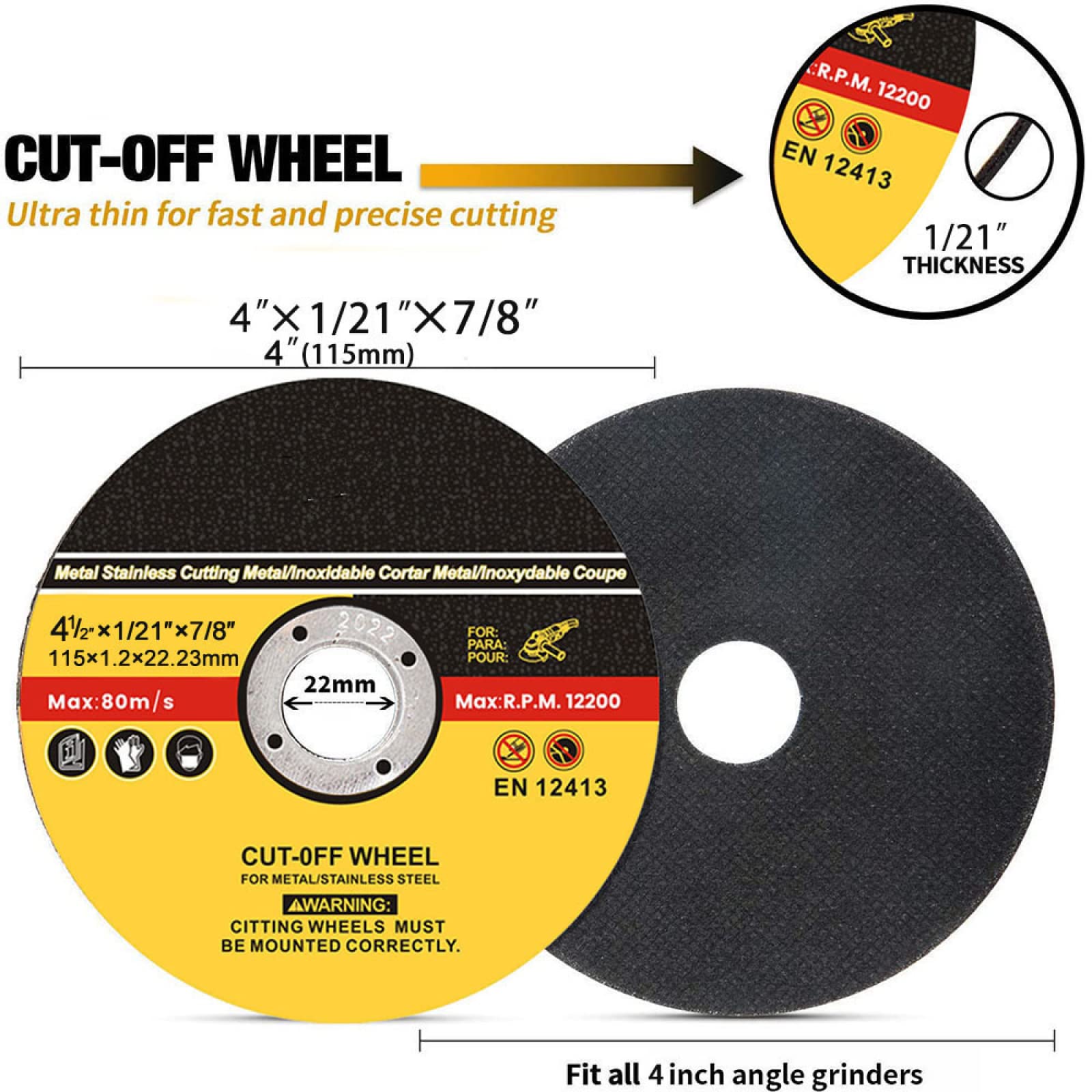 50-Piece 4.5 Inch (115mm) Resin Grinding Wheel Set - Metal Cutting Discs, Flap Sanding Discs for Angle Grinder - Perfect for Metalworking, Woodworking & DIY Projects
