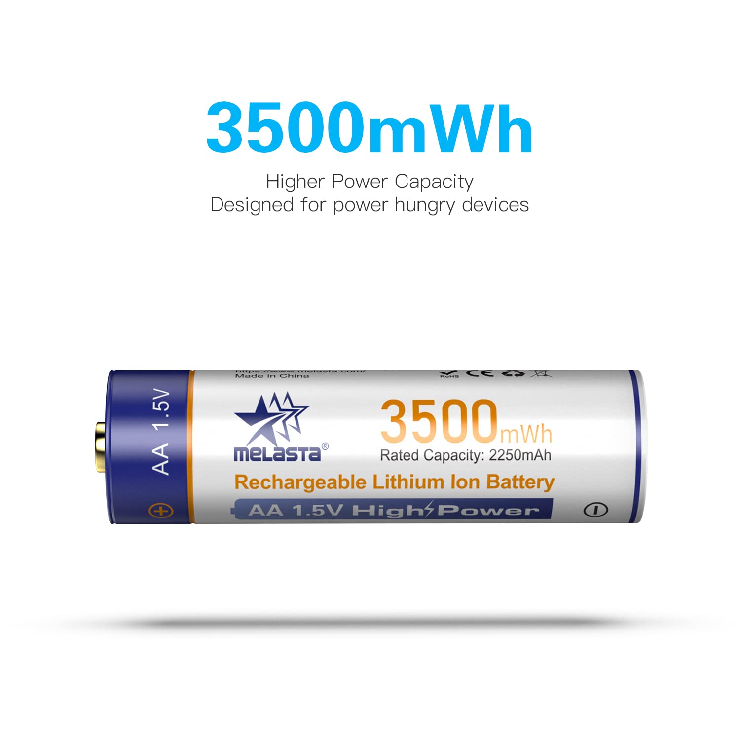 Melasta 3500mWh Rechargeable AA Lithium Batteries with USB Charger - 1.5V Constant Voltage High Power Li-ion Battery for Digital Cameras, Flashlights & Electronic Devices