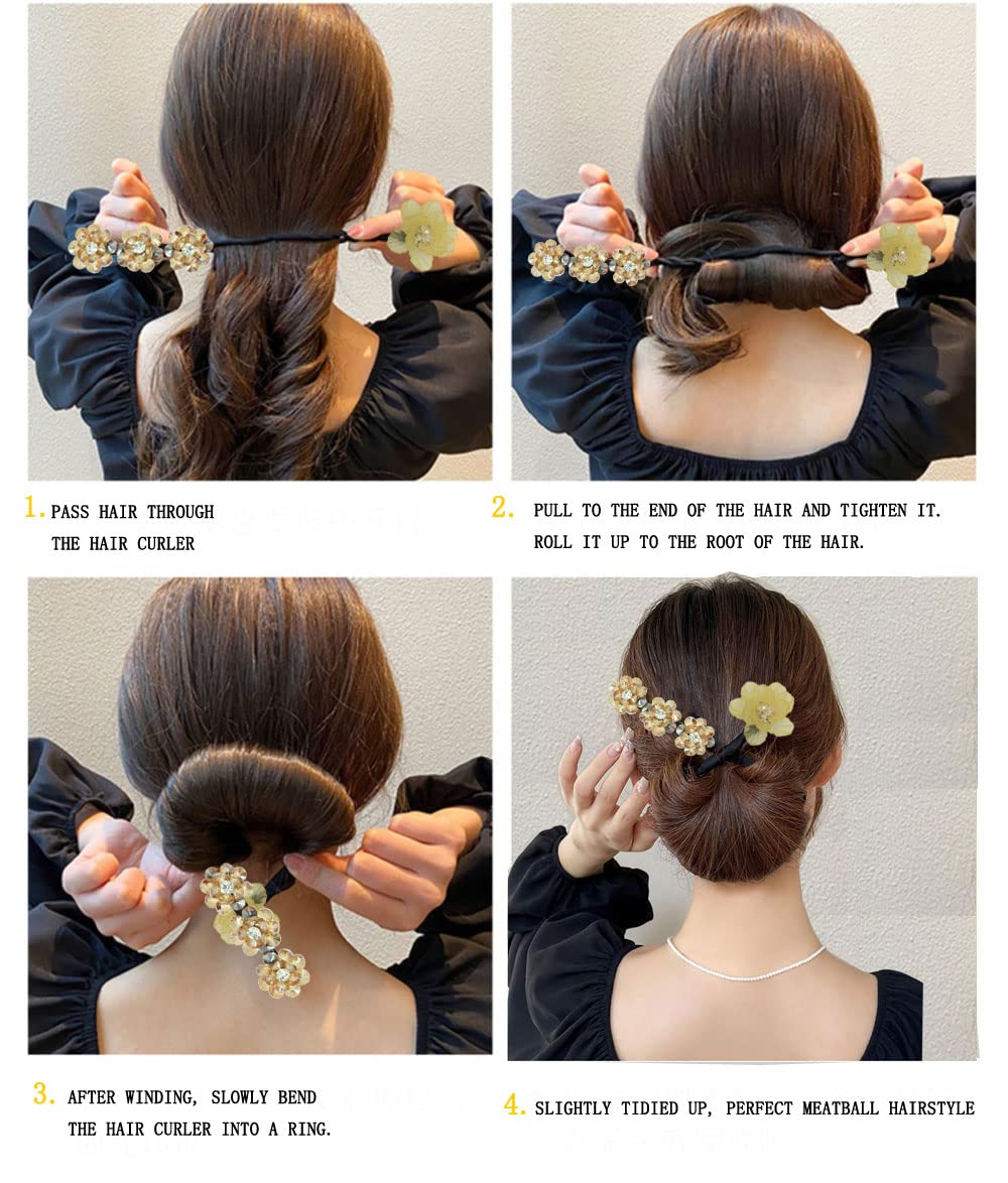 Elegant Shining Flower Hair Bun Maker with Scrunchies - Women's Hair Curler & Updo Styling Tool (Style 4) | Perfect for Weddings, Parties & Daily Hairstyles