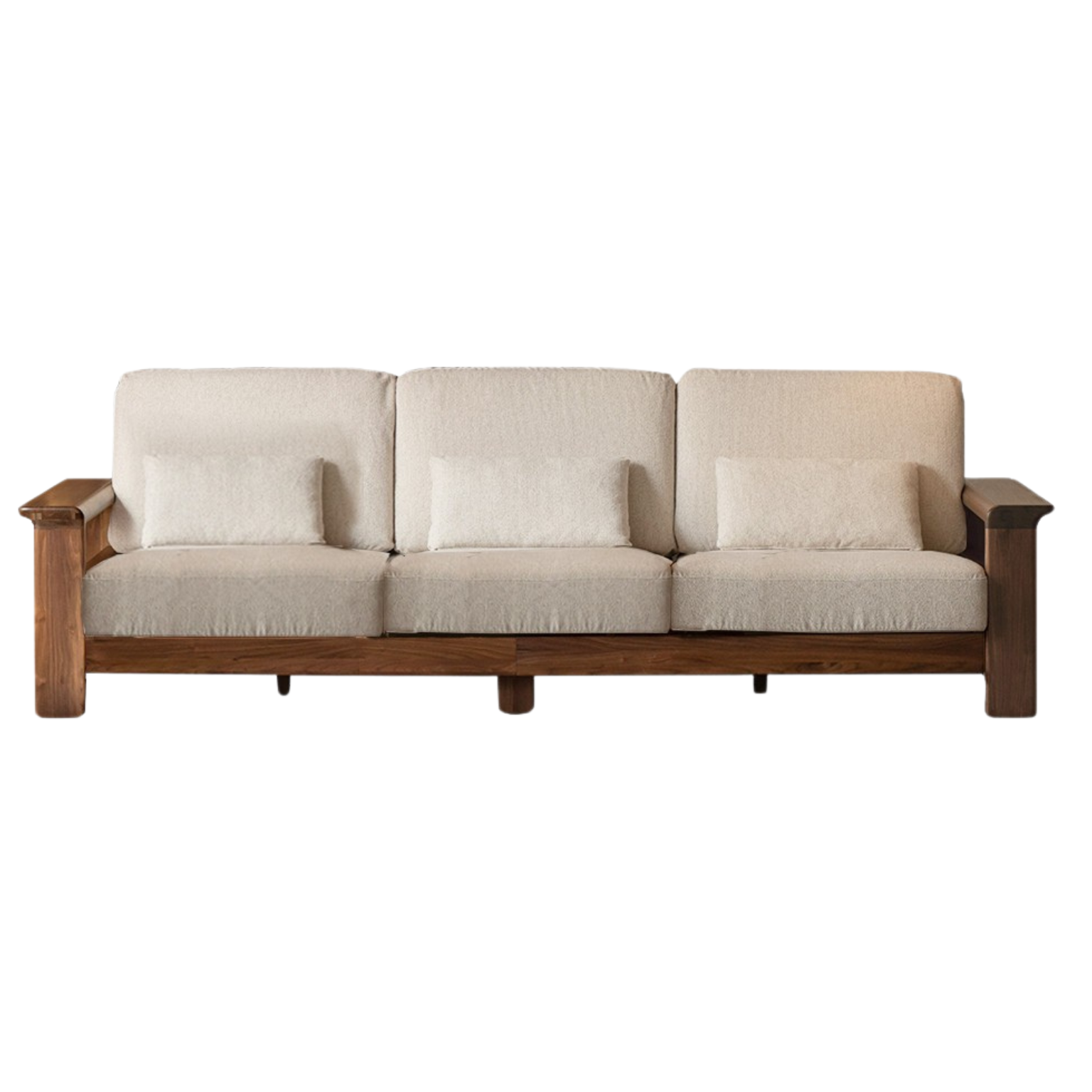 116.1x37.4x37 inch / 295x95x94 cm / Rich Dark Walnut Color / black walnut large three-seater chenille oatmeal color