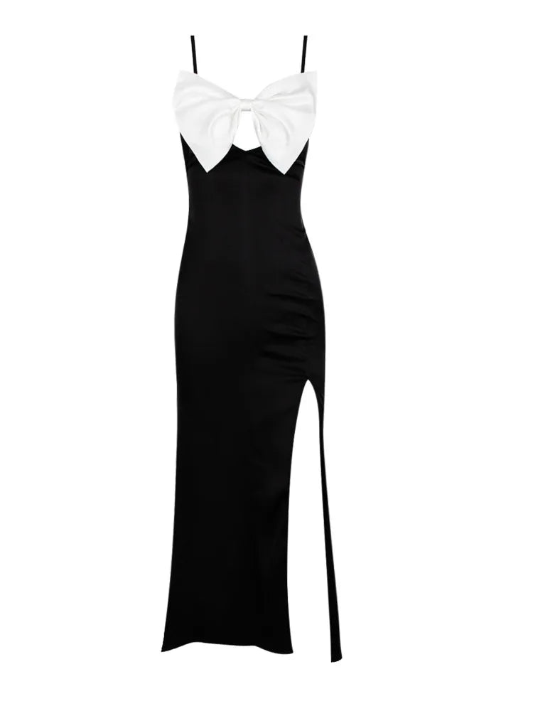 Elegant Premium Satin Christmas Party Dress for Women - Sexy Open Back Bodycon Long Dress with High Slit, Perfect for Evening Gala, Holiday Party & Special Occasions