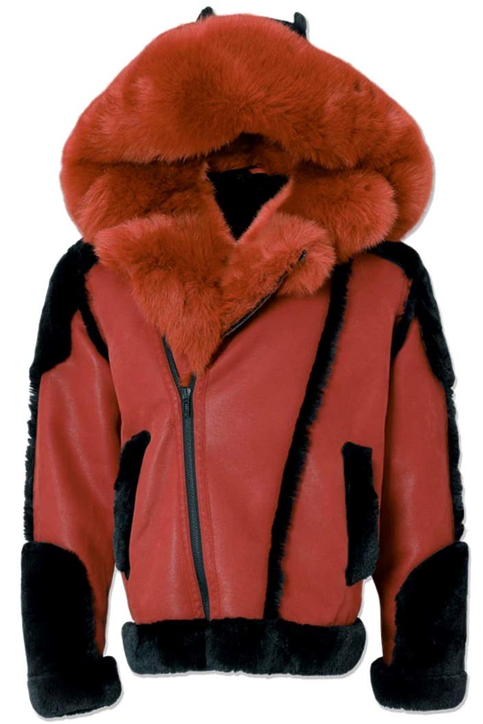 Anchorage Shearling Moto Jacket for Women - Small Size in Red | Vintage Biker Style Leather Jacket for Motorcycle Riding & Winter Fashion