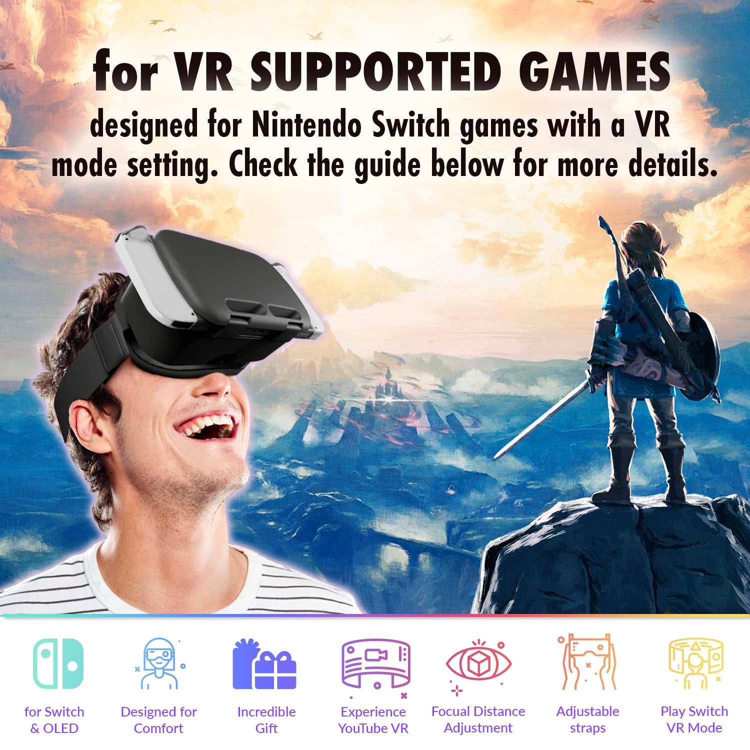 Orzly Comfort Grip & VR Headset for Nintendo Switch - Ergonomic Controller Holder & Virtual Reality Gaming Accessory for Enhanced Gameplay Experience
