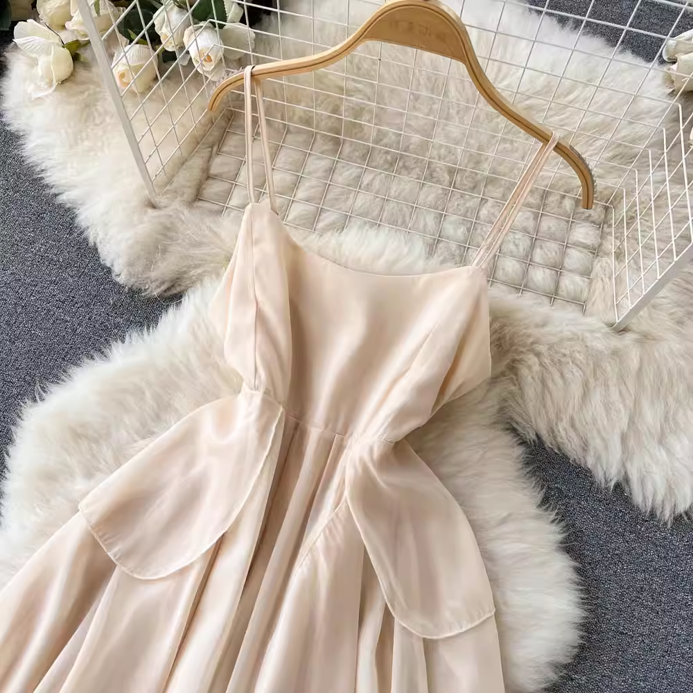 French Fairy Sling Dress for Women - Elegant Ruffled Sweet Skirt 1243 | Perfect for Summer Weddings, Beach Vacations & Romantic Dates