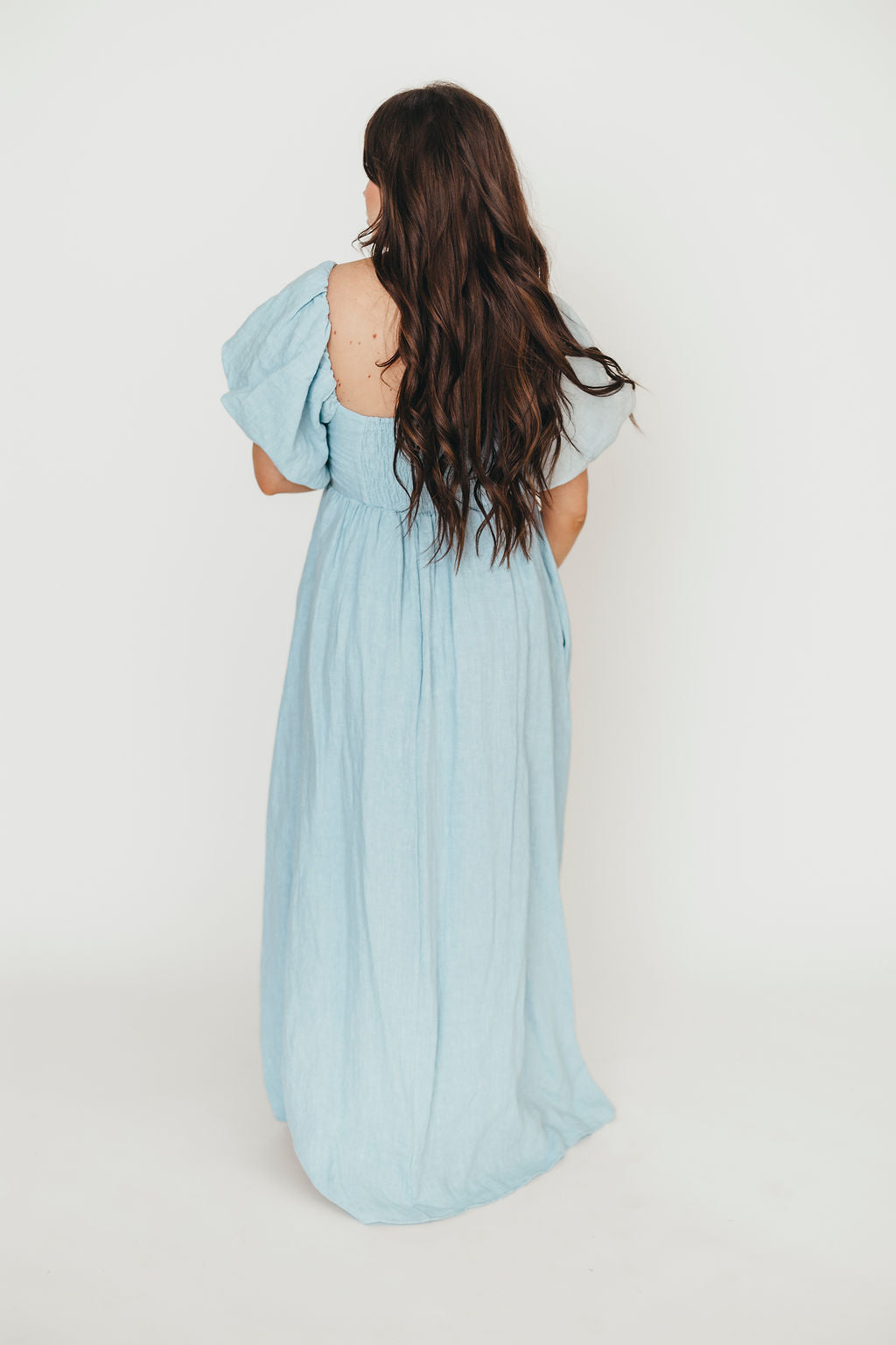 Candace Maxi Dress in Light Blue | 100% Linen Maternity Dress | Bump Friendly & Comfortable | Perfect for Summer, Beach, and Casual Outings