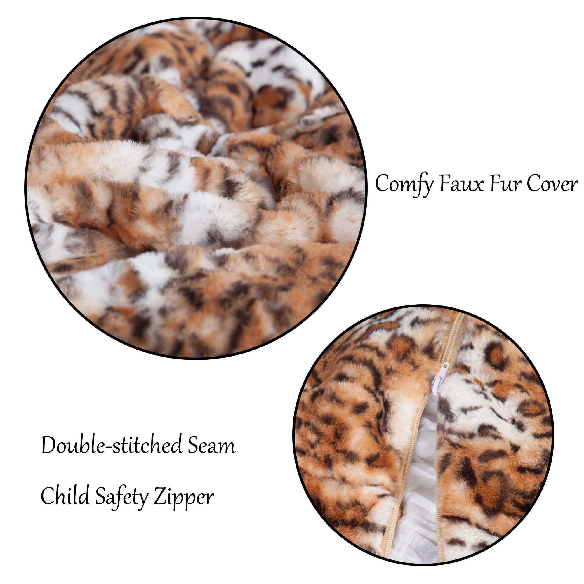 Comfy Memory Foam Bean Bag Chair with Soft Faux Fur Cover - 3ft Leopard Print Lounger for Adults & Kids - Perfect for Gaming, Movie Nights & Dorm Room Relaxation