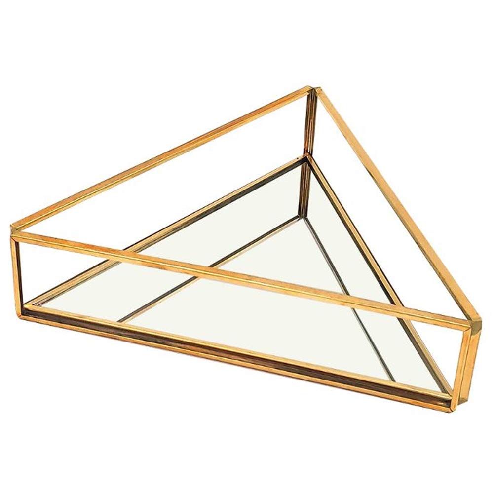 Elegant Mirror Jewelry & Perfume Tray - Decorative Vanity Dresser Organizer with Ornate Metal Design (Triangle) - Perfect for Makeup, Jewelry Storage & Bathroom Decor