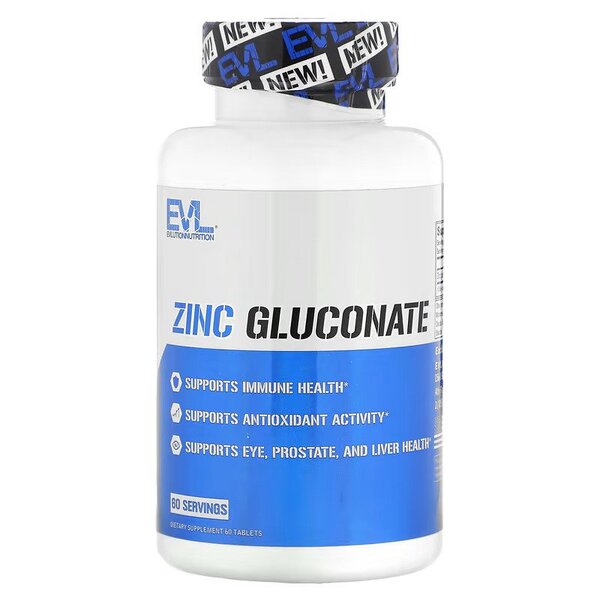 EVLution Nutrition Zinc Gluconate 60 Tablets - Immune Support & Wellness Supplement for Men & Women - Perfect for Daily Health, Gym Recovery & Immune Boosting