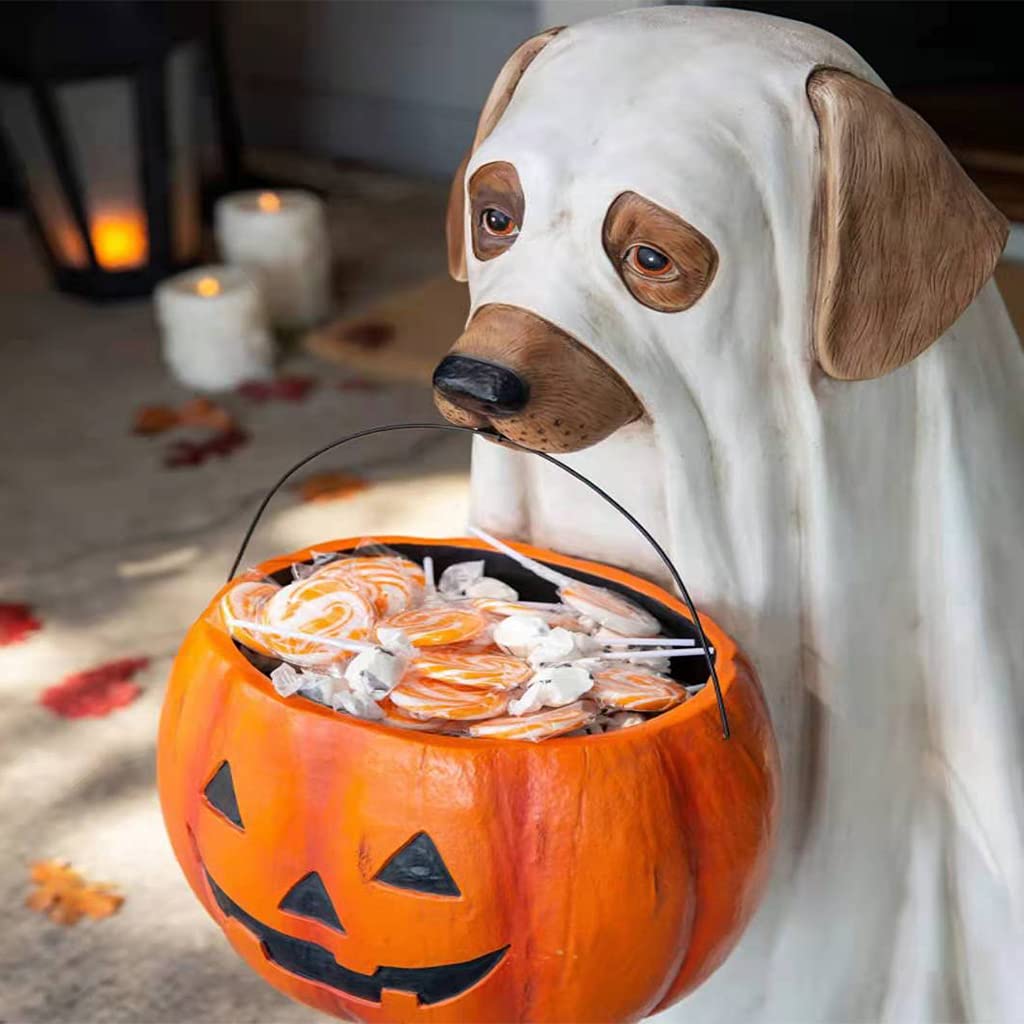 Halloween Candy Bowl - Asukohu Resin Pumpkin Candy Organizer with Dog & Cat Statue for Trick or Treat Decor | Perfect for Halloween Party, Home Decor & Gift Giving