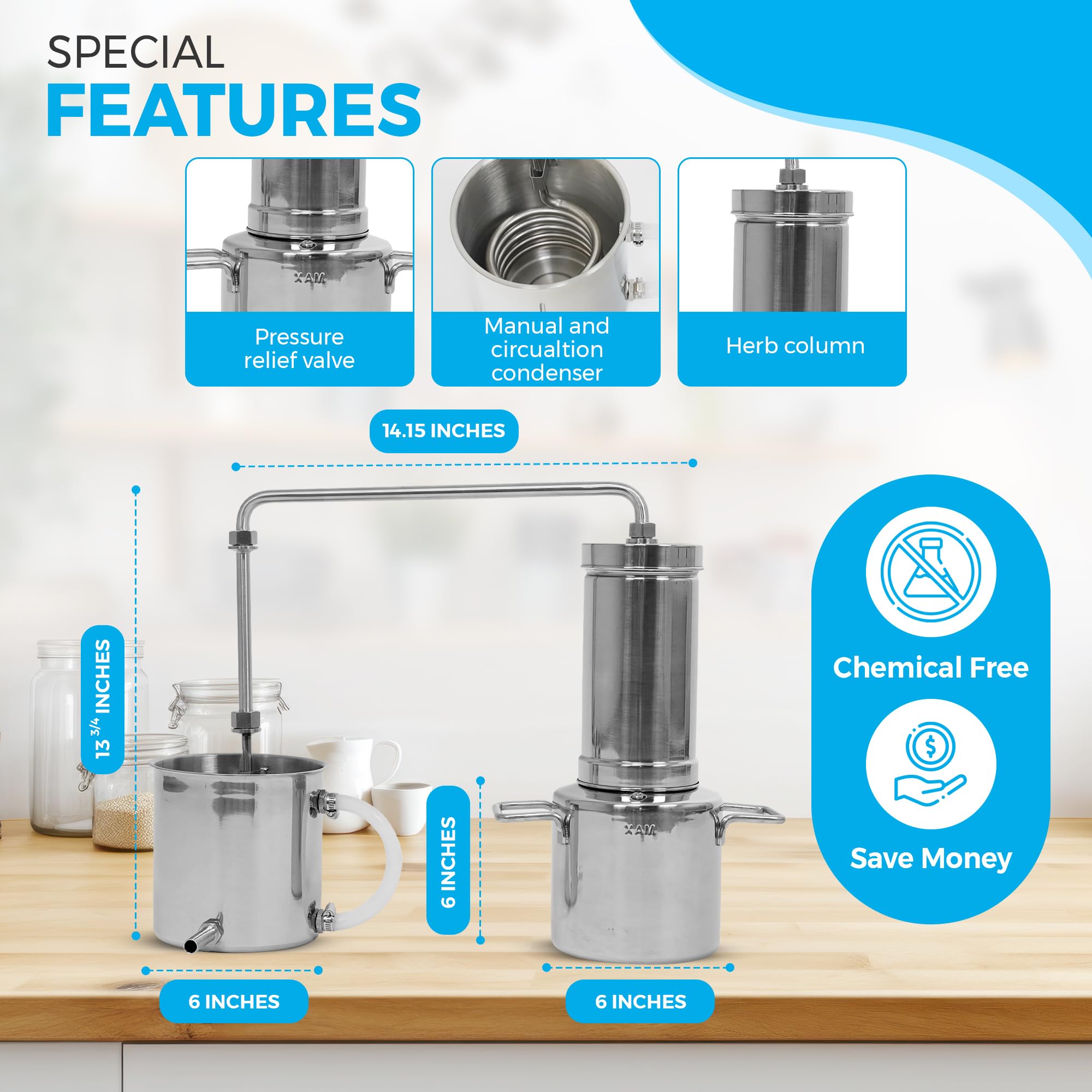 LETIME 3L Essential Oil Distiller Kit - Stainless Steel Steam Distillation for DIY Essential Oils, Hydrosol & Floral Water - LT3000 Distiller for Aromatherapy, Home Spa & Herbal Remedies
