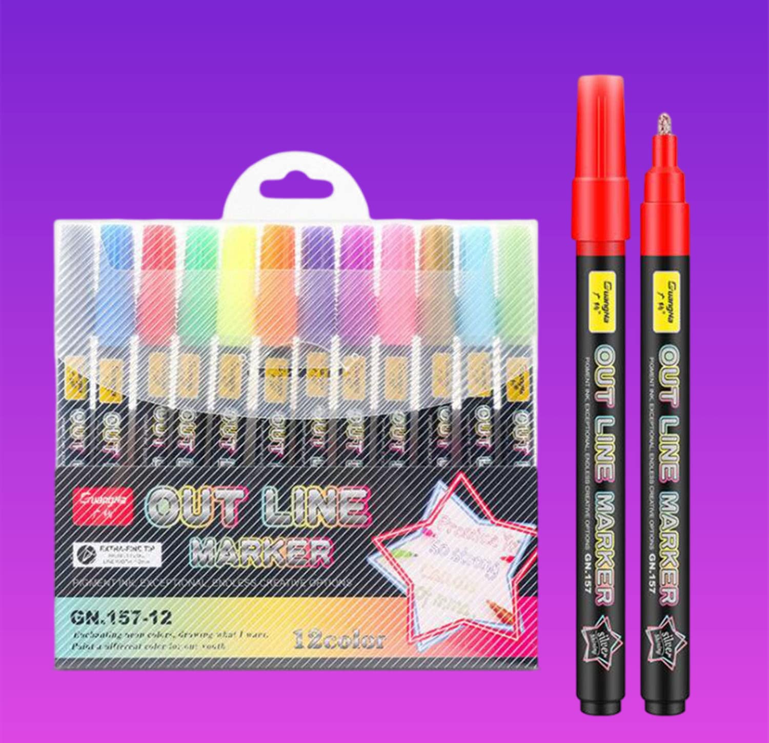 12PCS Super Squiggles Outline Markers - Metallic Double Line Pens for Art, Drawing, Greeting Cards, Rock Painting | Permanent Markers for Metal, Wood, Ceramic & Glass | Perfect for Kids Journals, DIY Crafts & Home Decor Projects