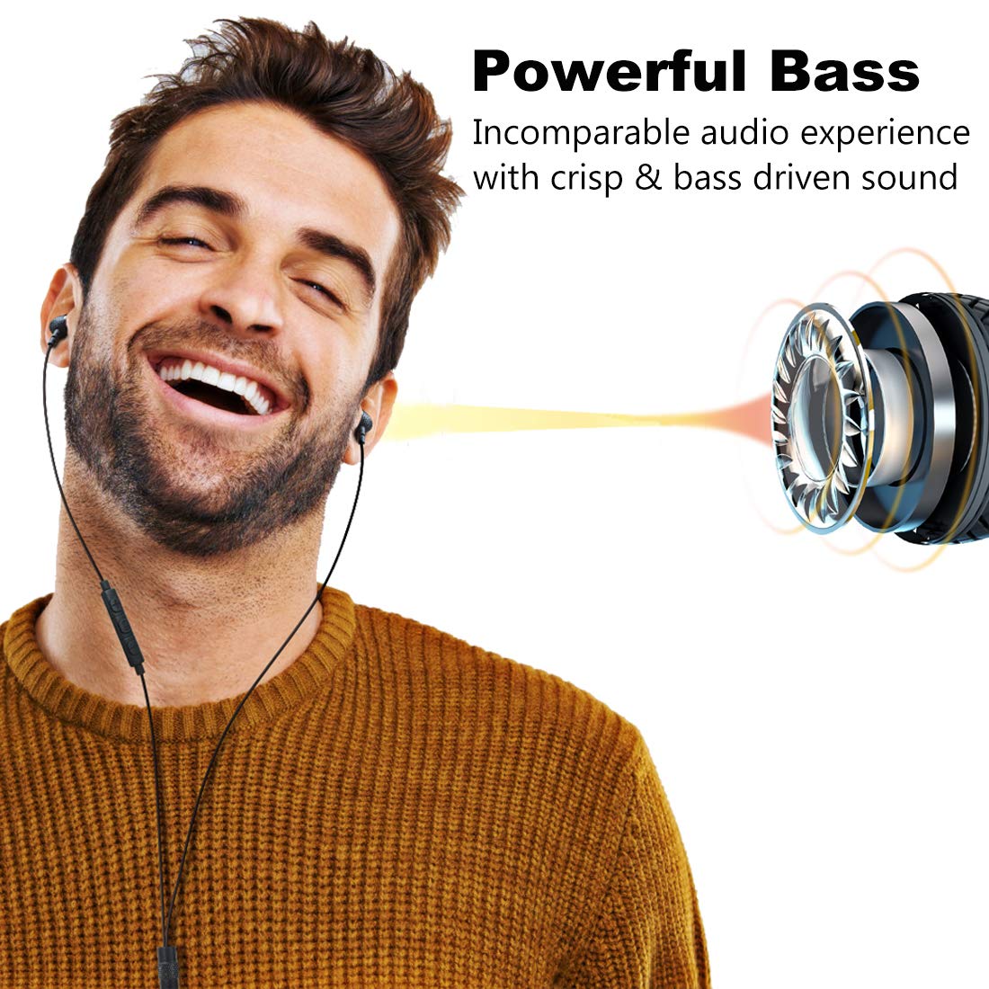 Premium Wired Metal Earphones with Microphone & Volume Control - Deep Bass, Noise Isolating In-Ear Headphones for iPhone, Android, Laptop, PC, iPad, Gaming | Perfect for Workouts, Commuting & Online Meetings