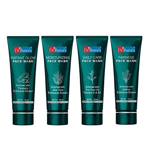 Dr. Batra's 4-in-1 Facial Cleansing Kit (100g Each) - Moisturizing, Brightening, Fairness & Daily Care Face Wash for Men & Women - Perfect for Morning & Night Skincare Routine