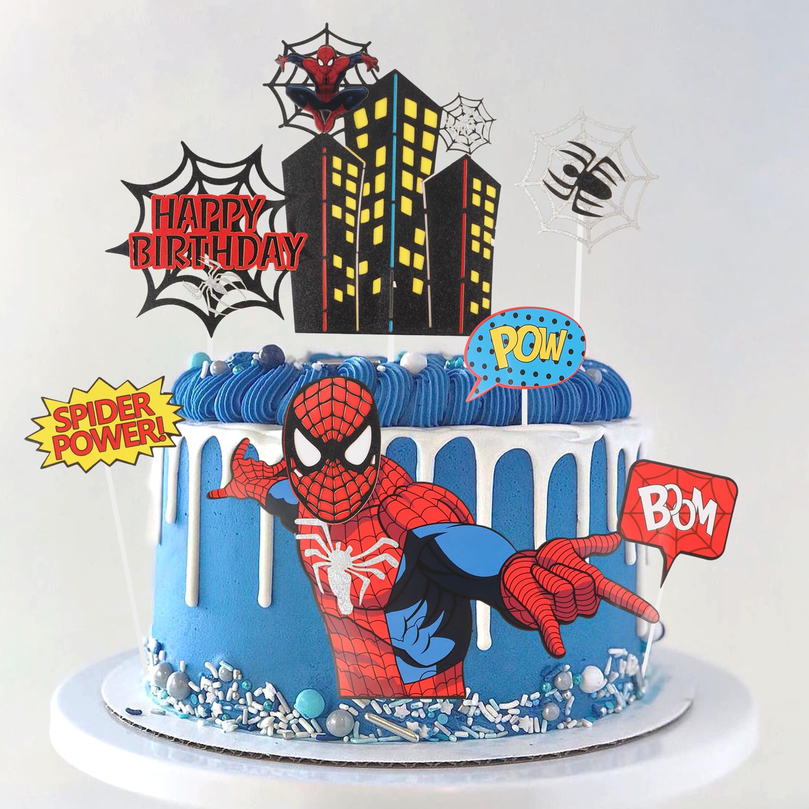 Spider Cake Toppers for Birthday Party Decorations - Superhero Theme Cake Decor for Boys & Men - Perfect for Halloween, Comic-Themed Parties & Superhero Birthday Celebrations