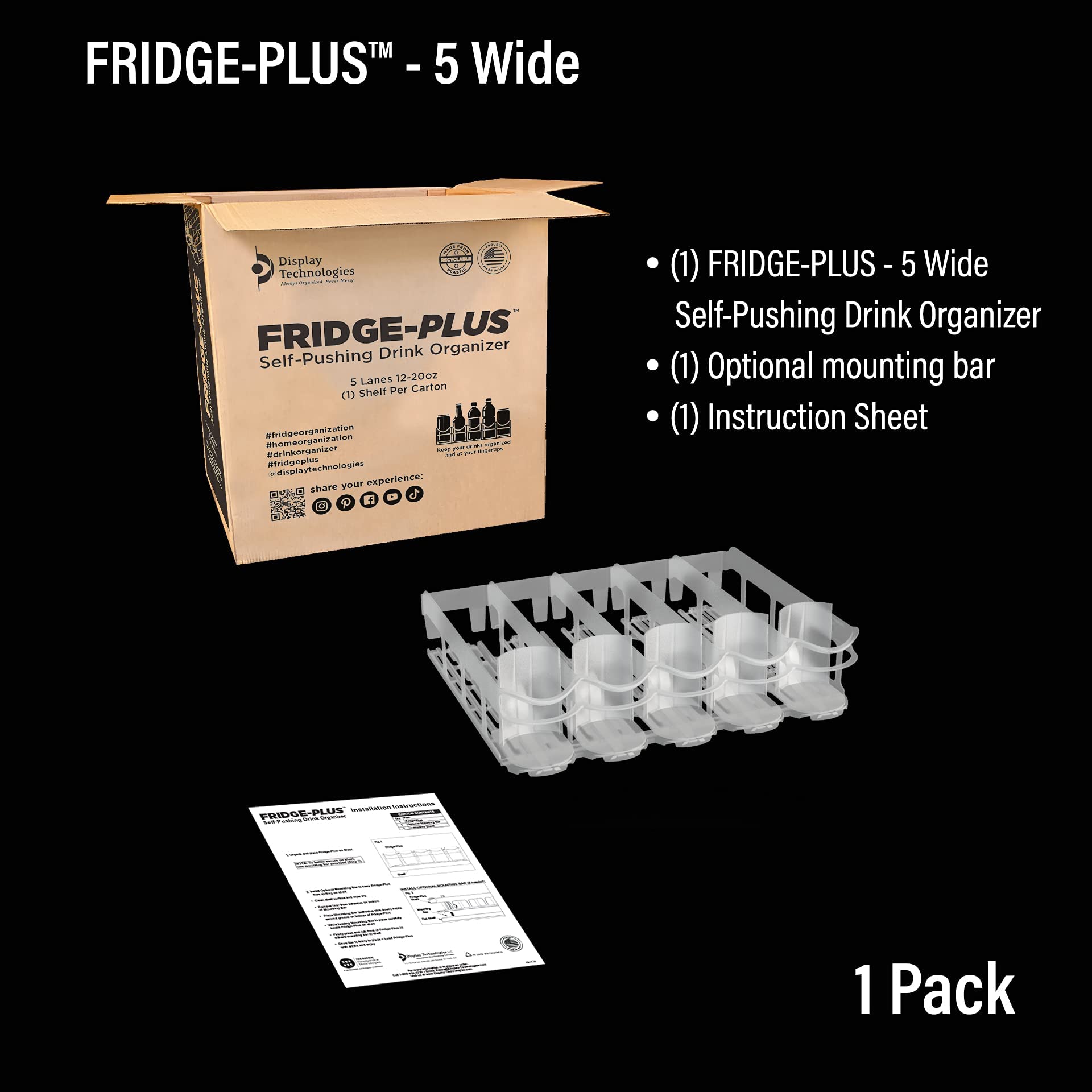 Fridge-Plus Refrigerator Drink Organizer - Soda Can Dispenser & Storage Rack for Beer, Cans, Bottles | Space-Saving Bar Fridge Organizer for Kitchen, Pantry, Office (Pack of 1)