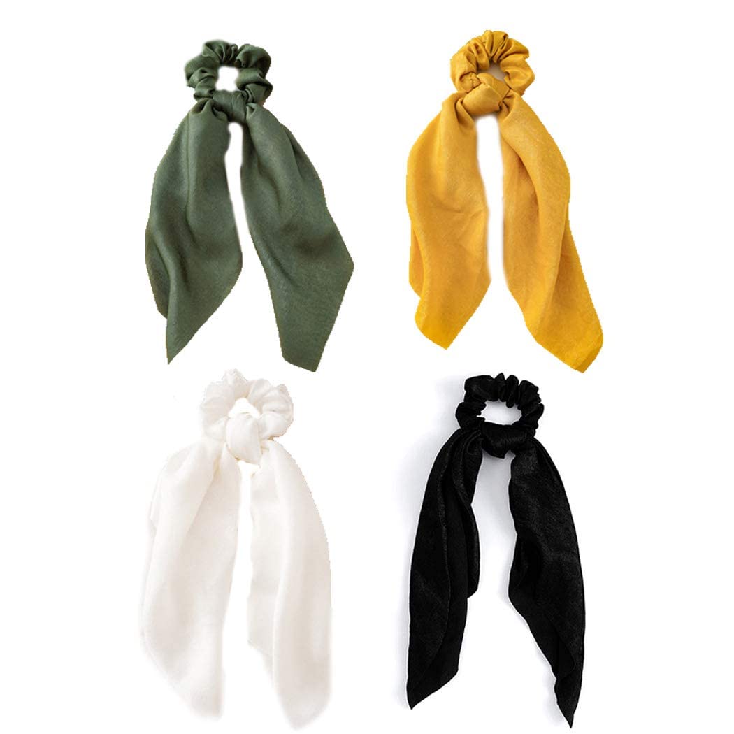 Glamifirsto 6-Pack Elegant Hair Scarf with Ribbon Bow for Women & Girls - Stylish Bow Scrunchies for Ponytails, Long Hair Bands & Hair Ties - Perfect for School, Work, Parties & Everyday Fashion Accessories