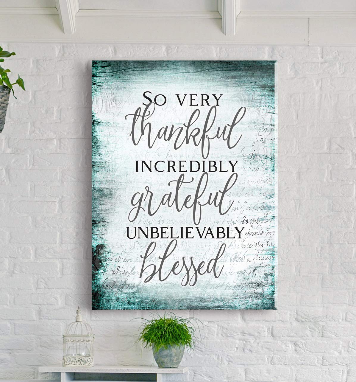 Christian Wall Art - Blessed Sign & Thankful Quotes Wall Decor | Rustic Farmhouse Religious Home Decor | 30 x 40 Inch Brown Wooden Plaque | Perfect for Living Room, Bedroom & Church Inspirational Gift