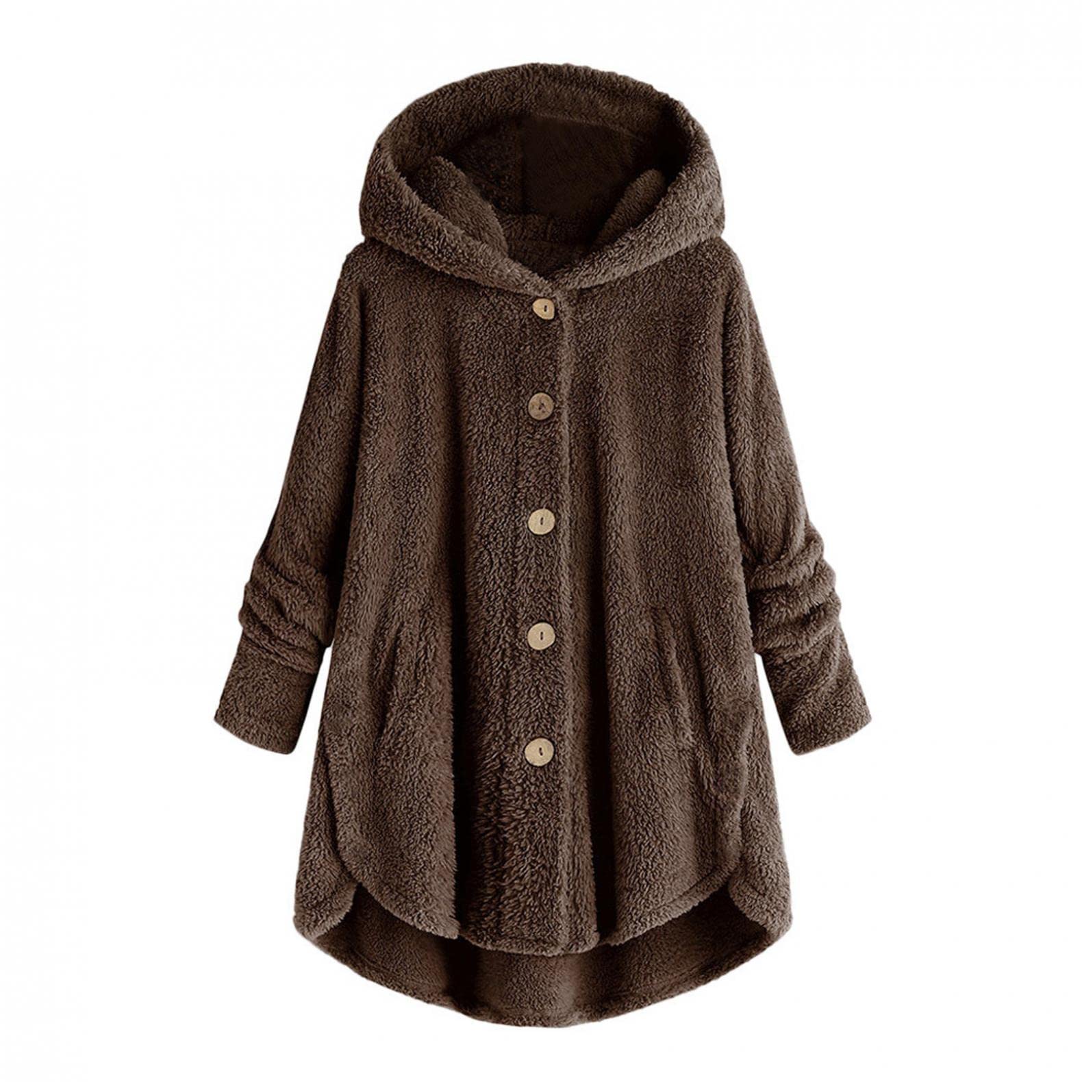 Women's Winter Fleece Cardigan with Button Front & Cat Ear Hood - Cozy Warm Jacket for Casual Outfits | Perfect for Cold Weather, Outdoor Activities & Layering