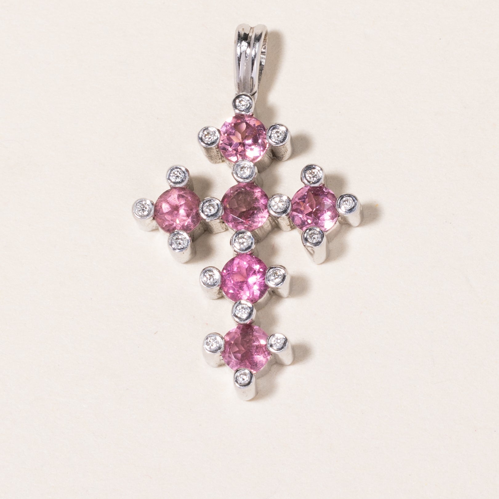 18K White Gold Pink Tourmaline & Diamond Cross Pendant Necklace - 0.96ct Tourmaline & 0.10ctw Diamonds - Elegant Jewelry Gift for Women - Perfect for Christmas, Birthday & Anniversary Gifts