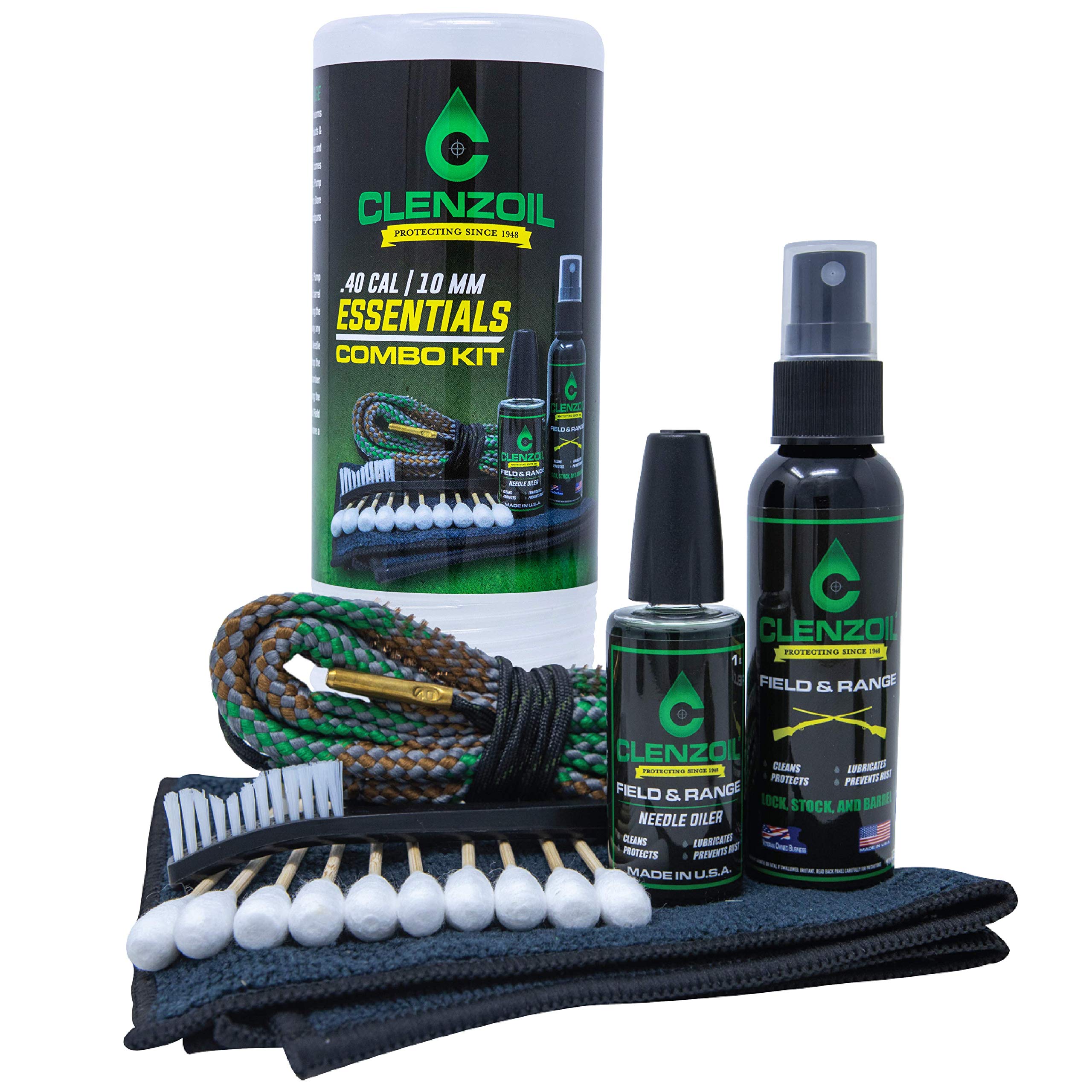 CLENZOIL Field & Range Pistol & Rifle Gun Cleaning Kit - CLP Spray & Oiler with Bore Cleaner | Clean, Lubricate & Protect Firearms | Includes Nylon Brush, Bore Swabs & Microfiber Cloth | Perfect for Hunting, Shooting Range & Firearm Maintenance