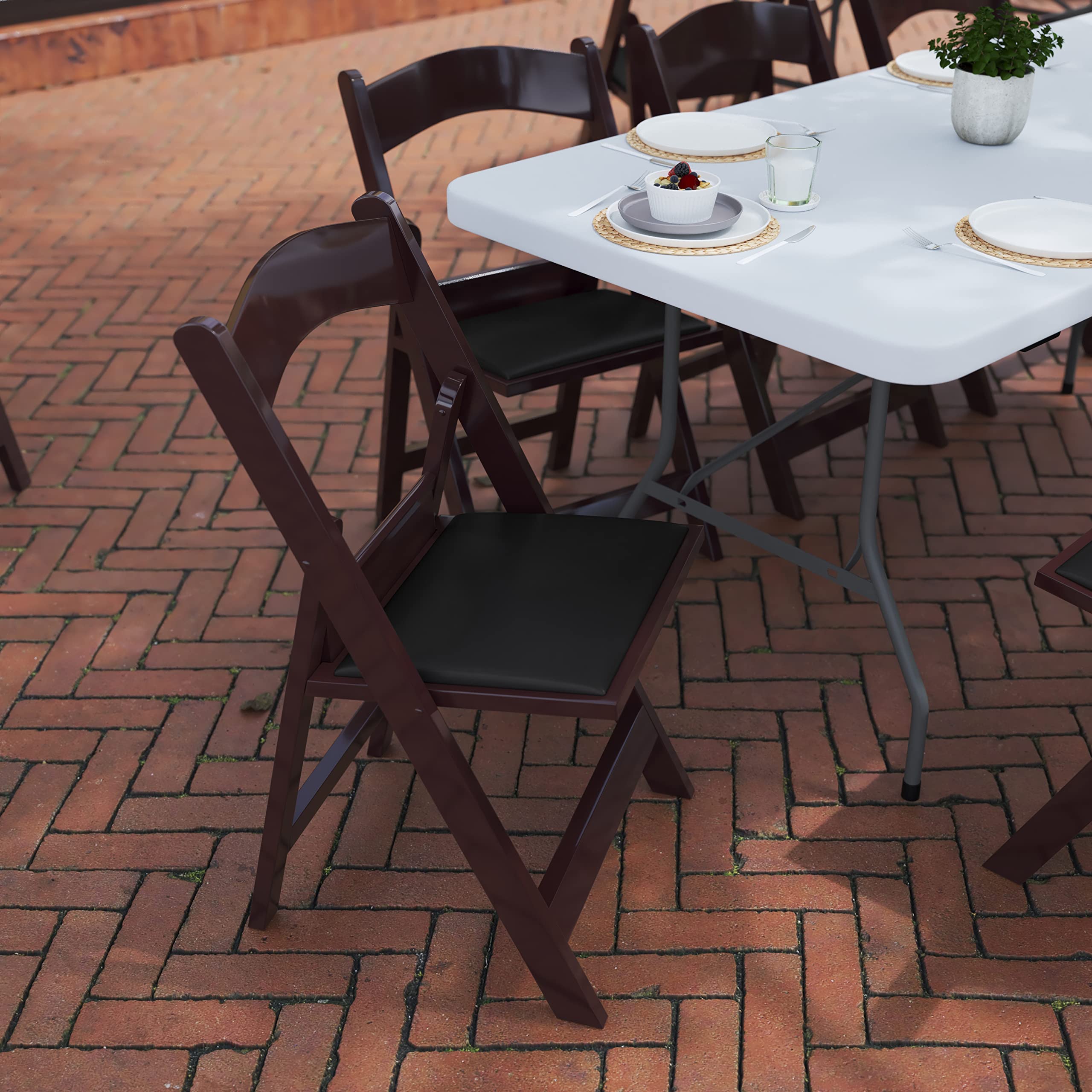 4 Pack Red Mahogany Resin Folding Chairs - Heavy Duty 1000 lbs Weight Capacity per Chair for Weddings, Parties, and Outdoor Events