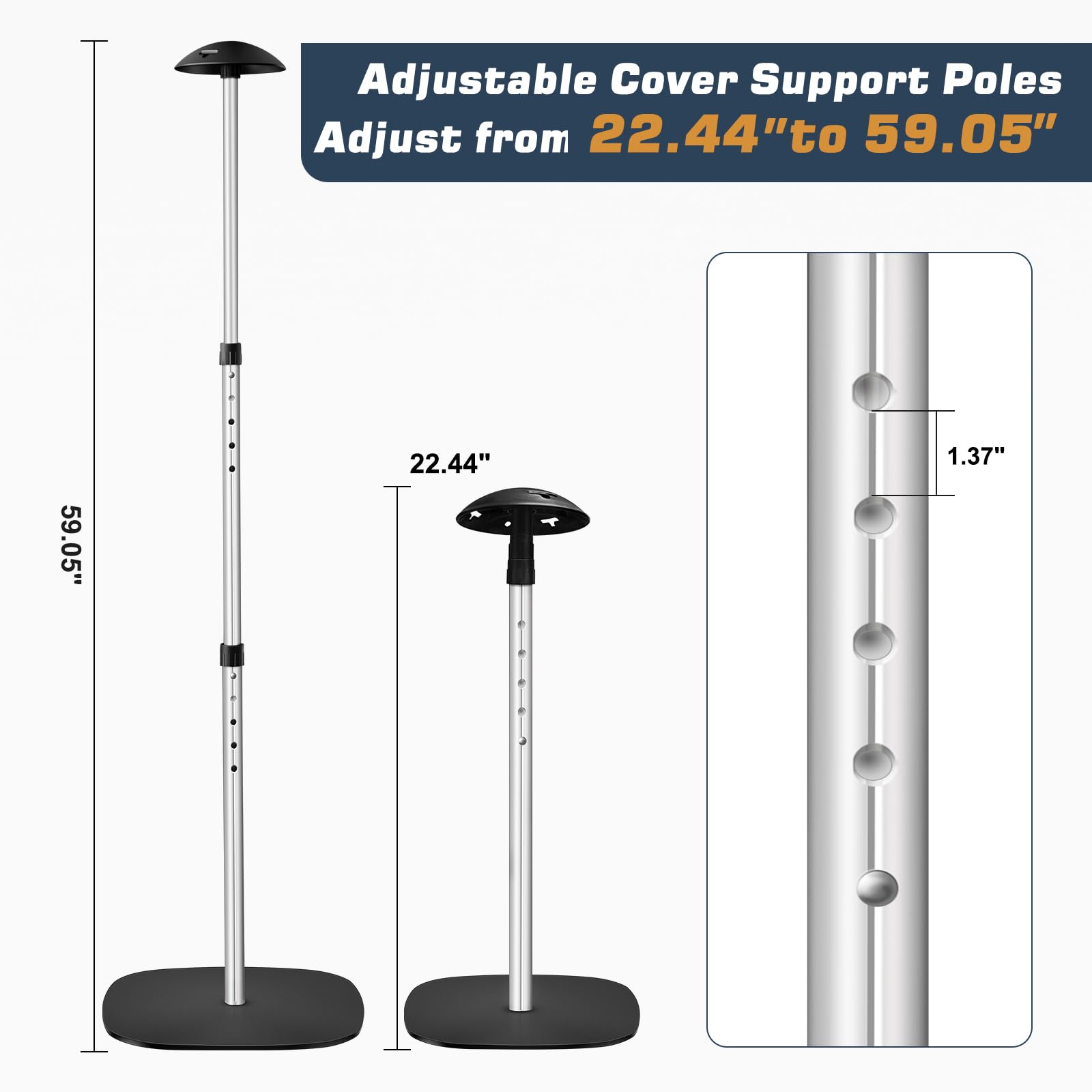 Adjustable Pontoon Boat Cover Support Poles - 2 Pack with EVA Foam for Protection | Marine Use